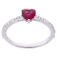 Alex Jona 18k White Gold Ruby Heart & White Diamond Solitaire Ring 