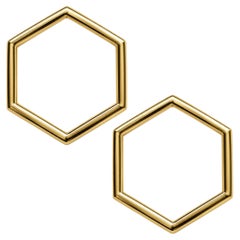 Orecchini a bottone geometrici a esagono aperto in oro giallo 18 carati di Alex Jona