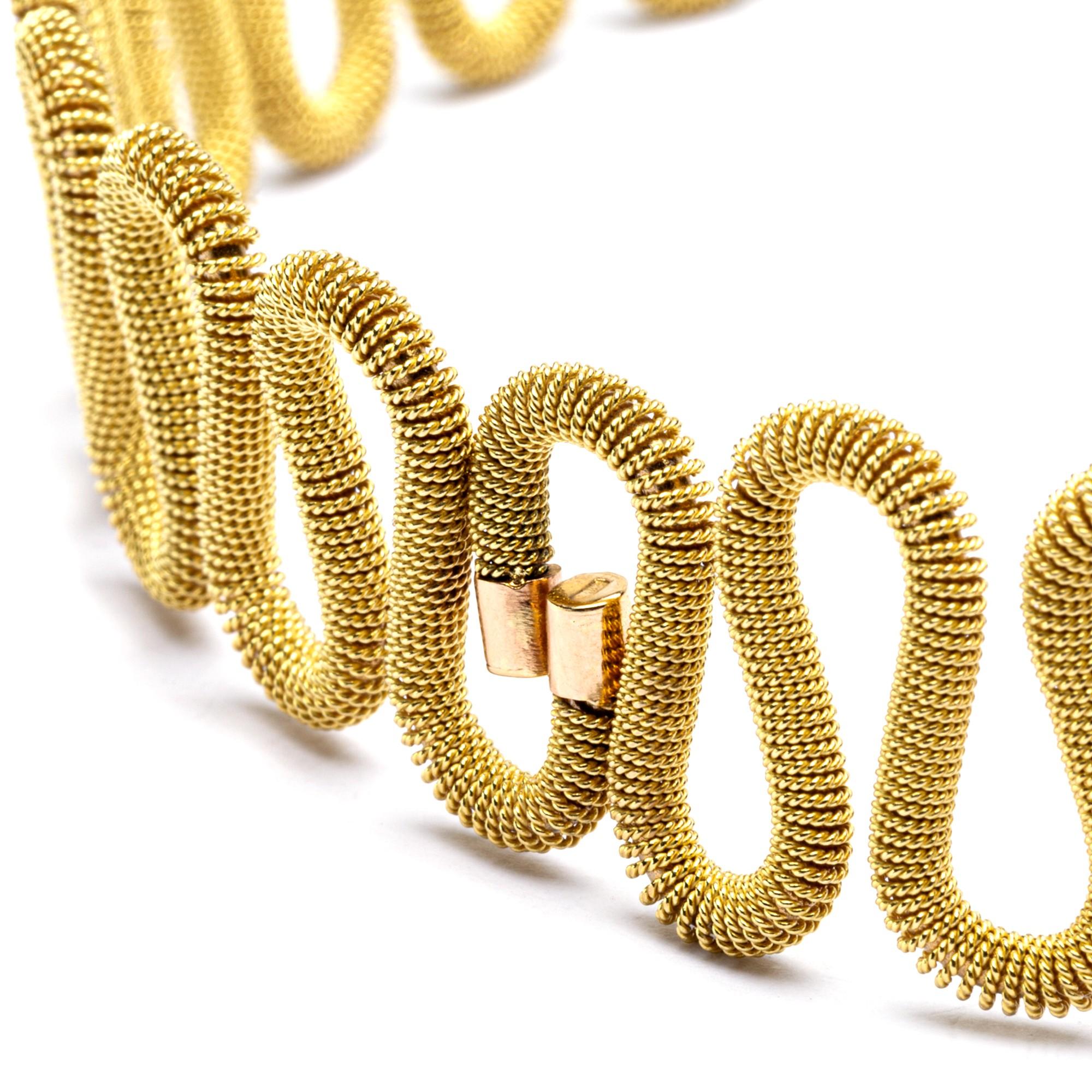 Alex Jona 18k Yellow Gold Twisted Wire Flexible Choker Necklace In New Condition For Sale In Torino, IT