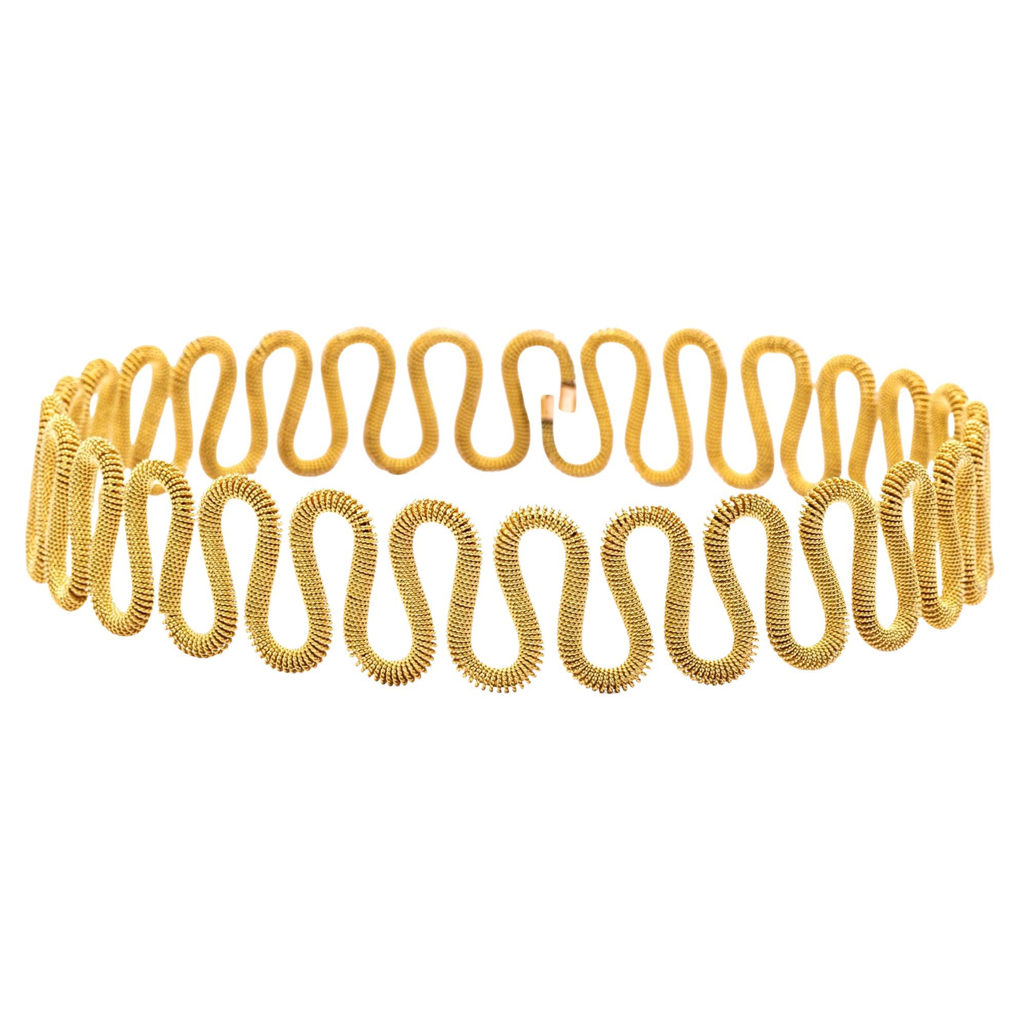 Alex Jona 18k Yellow Gold Twisted Wire Flexible Choker Necklace