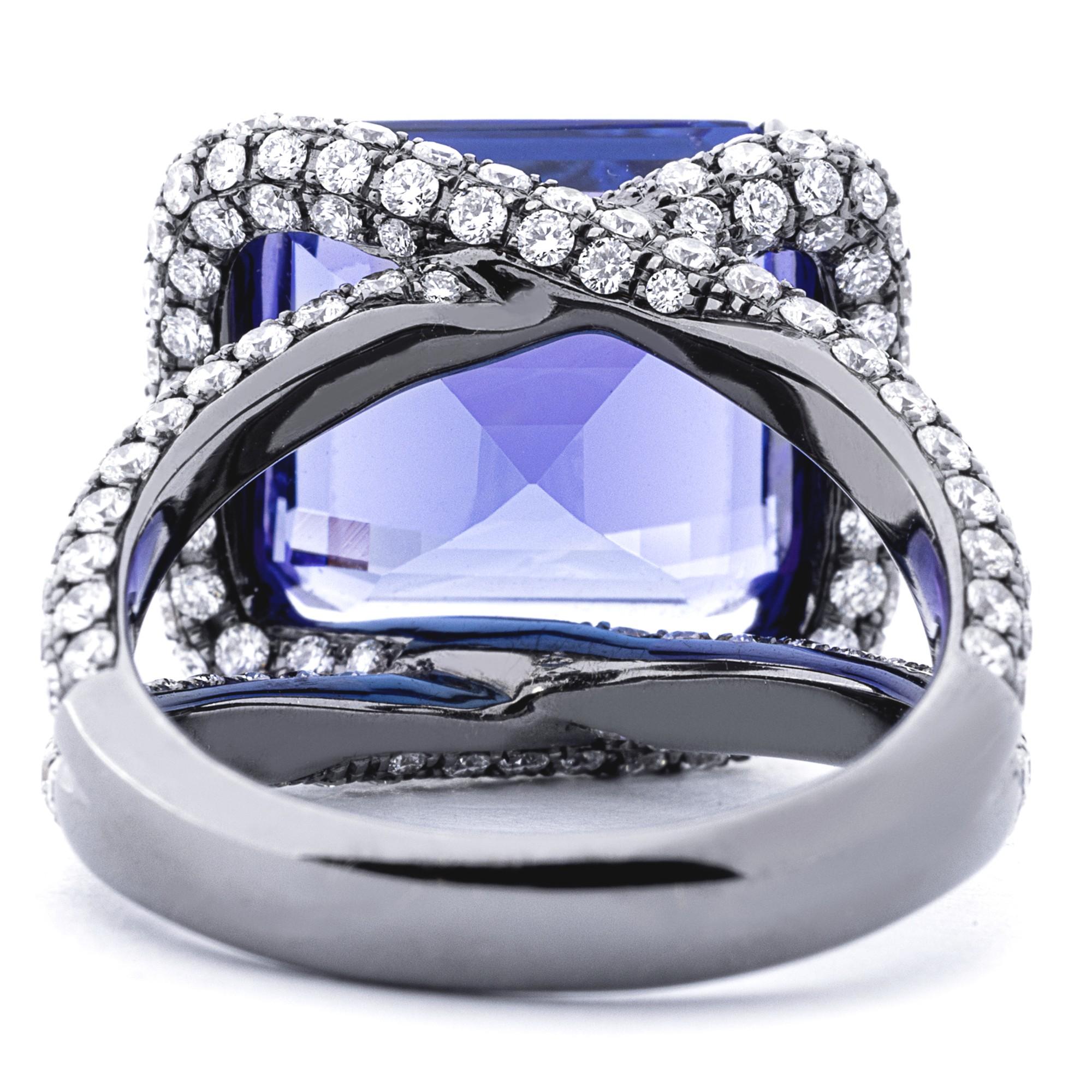 Alex Jona, bague cocktail solitaire en or avec tanzanite de 9,9,9 carats et diamants blancs en vente 2