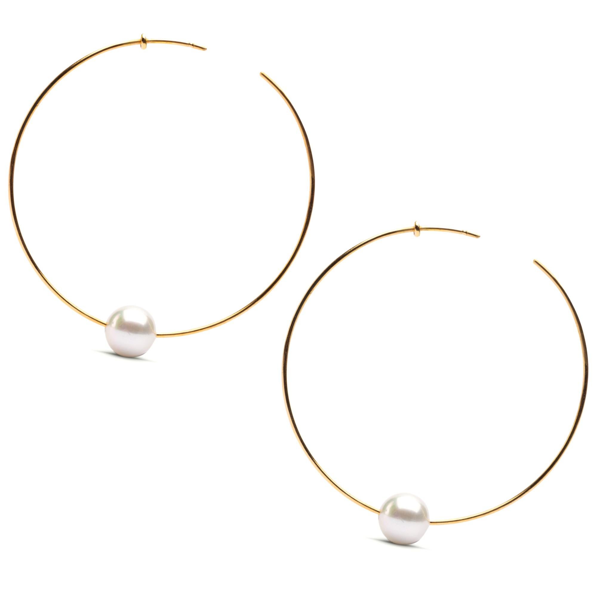 Alex Jona Akoya Pearl 18 Karat Yellow Gold Hoop Earrings