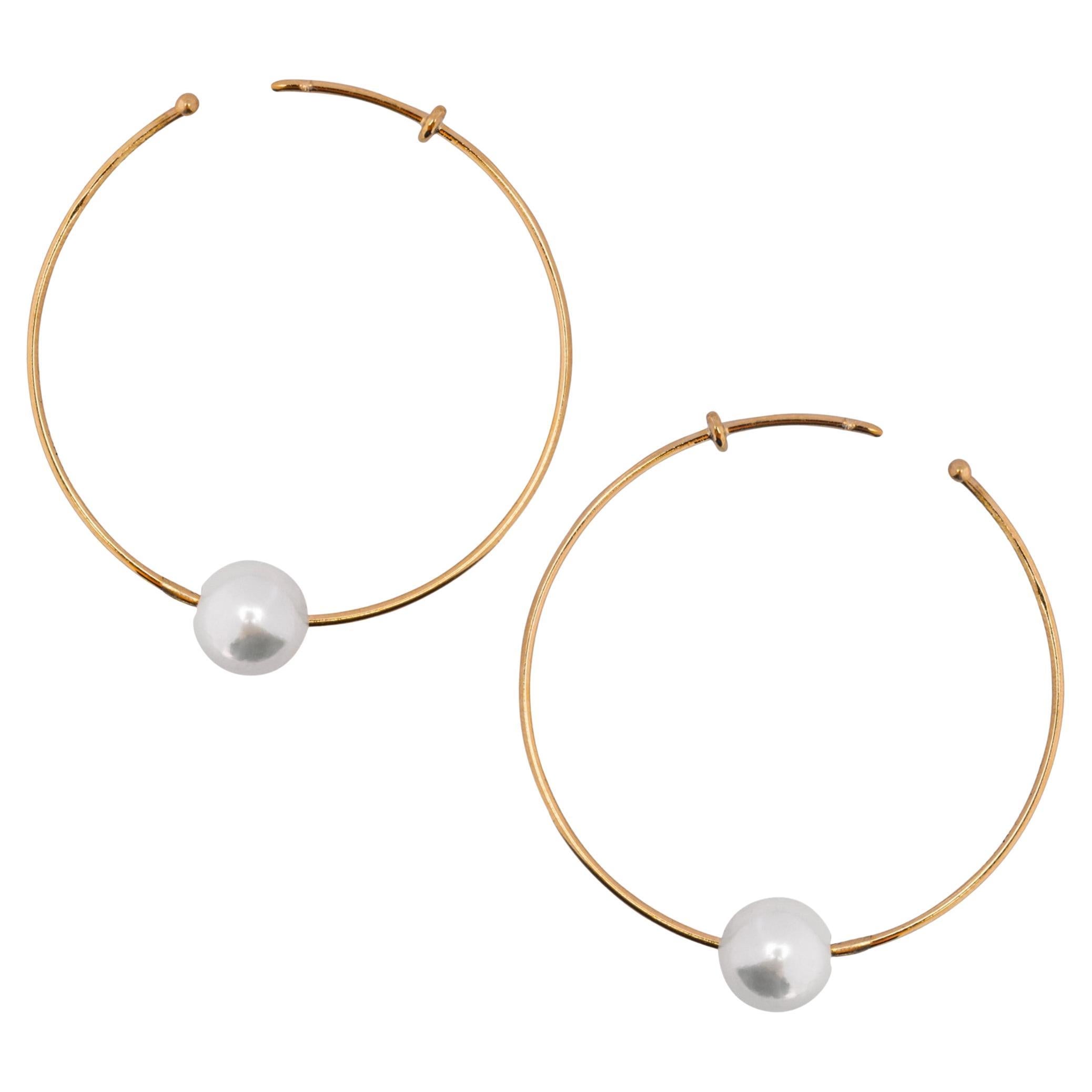 Alex Jona Akoya Pearl 18 Karat Yellow Gold Hoop Earrings For Sale