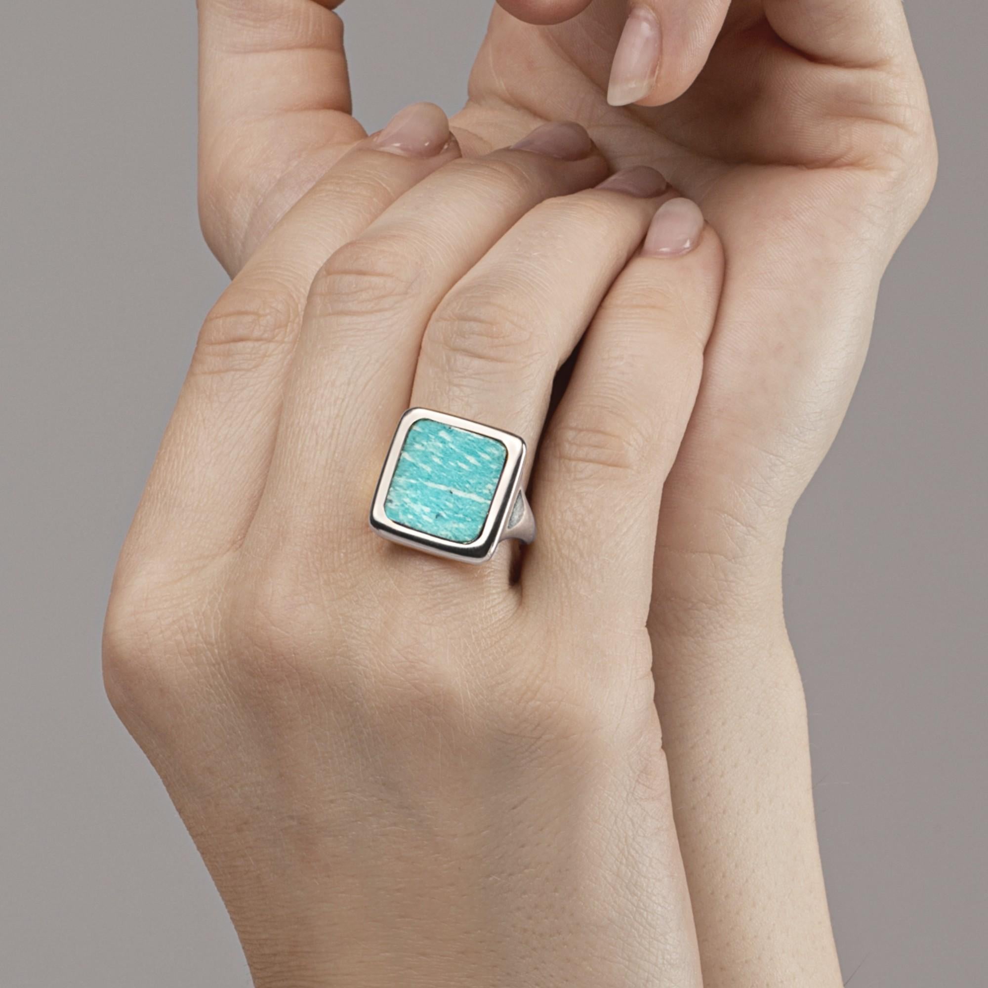 Alex Jona Amazonite Sterling Silver Signet Ring In New Condition For Sale In Lugano, CH