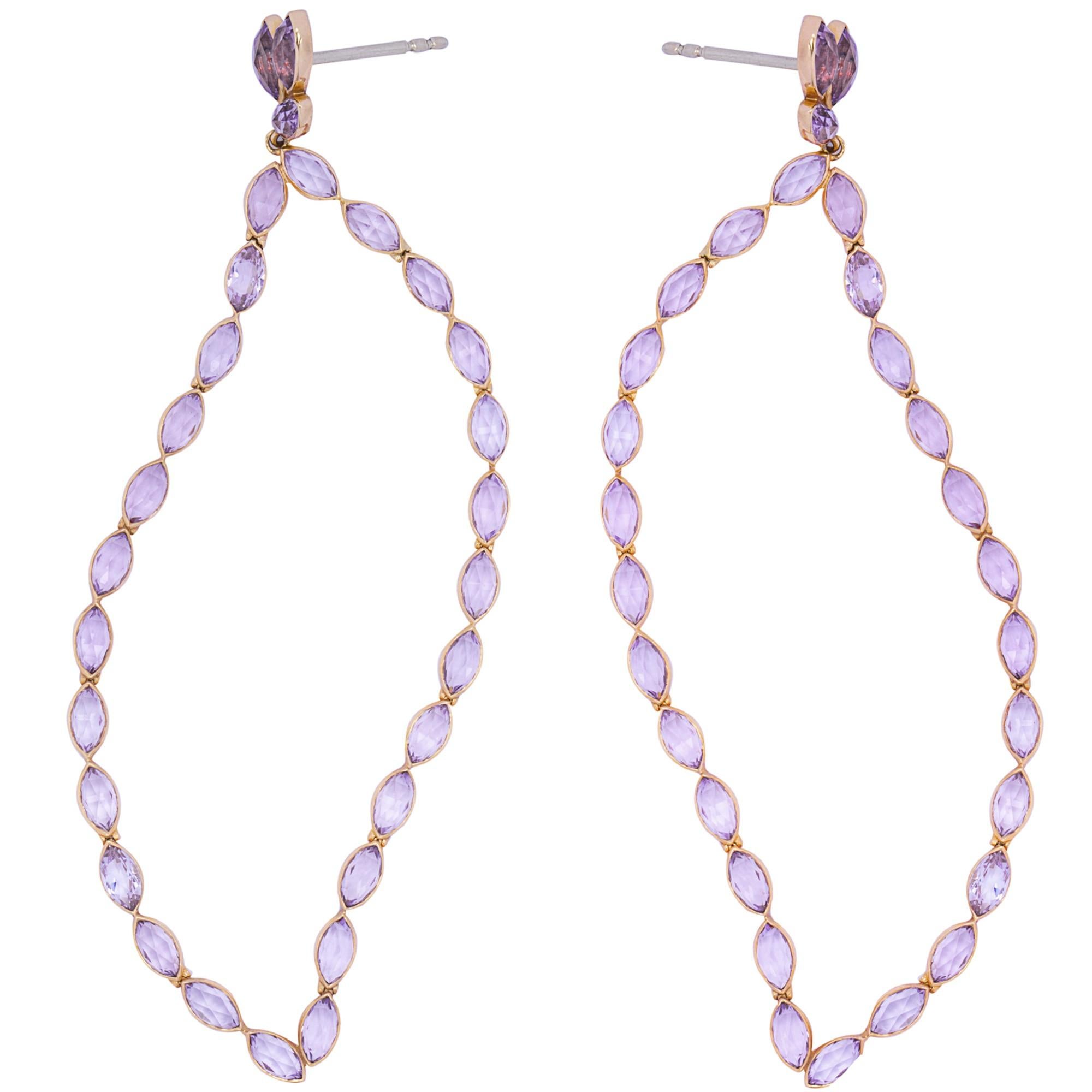 Rose Cut Alex Jona Amethyst 18 Karat Rose Gold Dangle Earrings For Sale