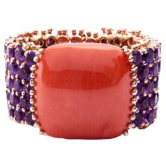 Anello con ametista e corallo mediterraneo in oro rosa 18 carati di Alex Jona