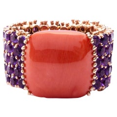 Alex Jona Amethyst and Mediterranean Coral 18 Karat Rose Gold Band Ring