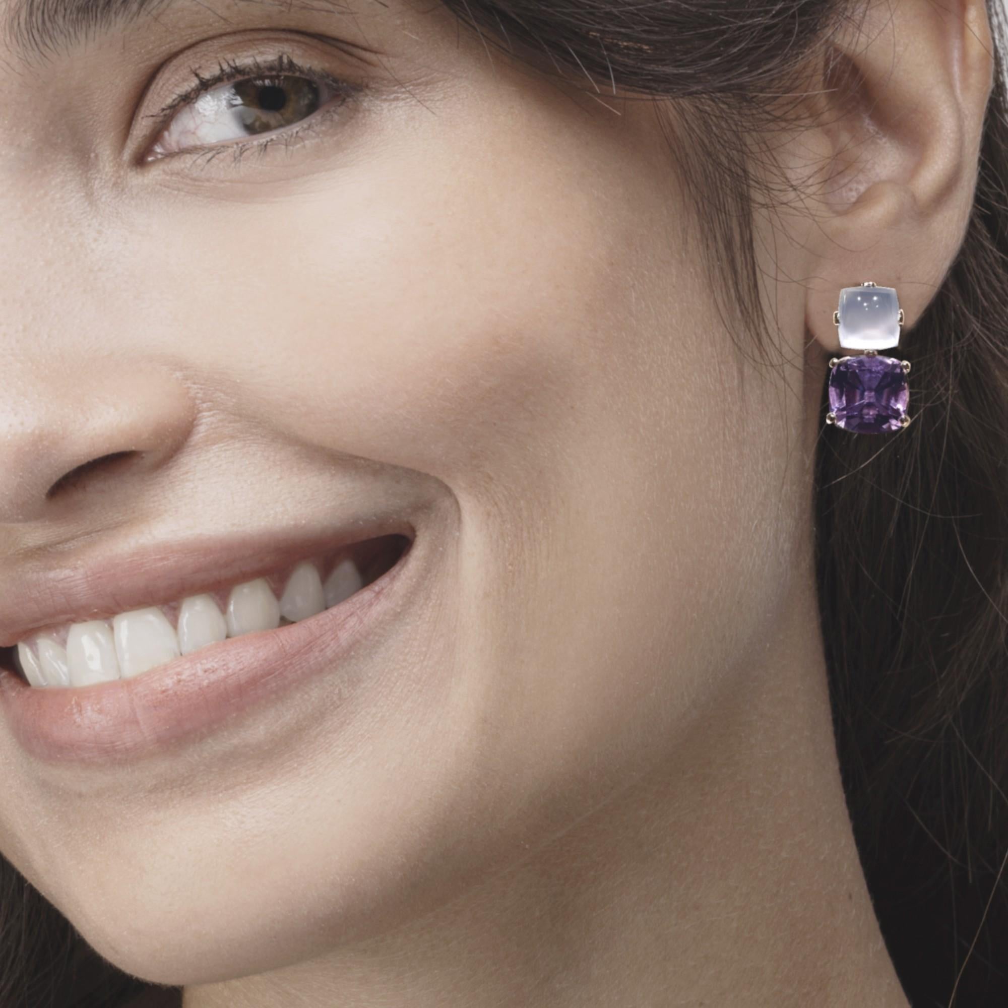 Alex Jona Amethyst Chalcedony 18 Karat Yellow Gold Earrings In New Condition For Sale In Lugano, CH