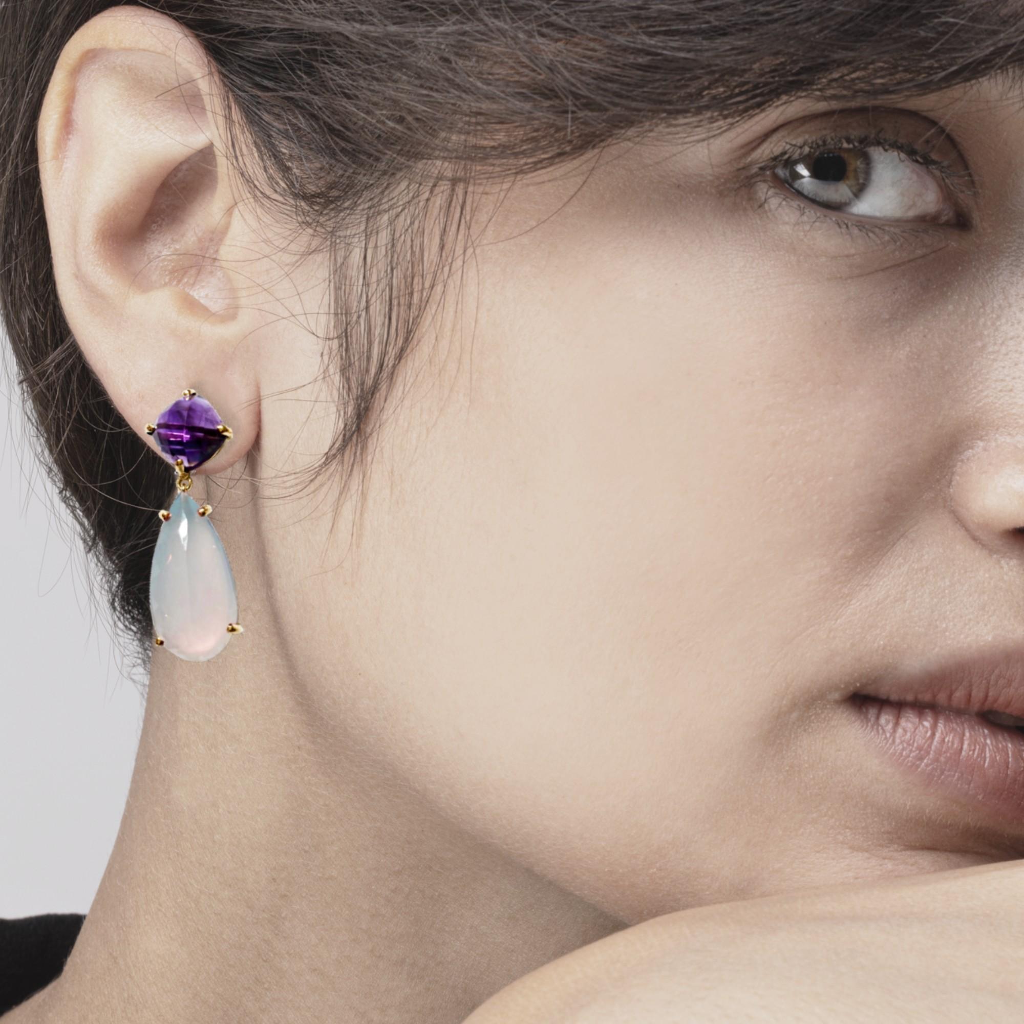 Alex Jona Amethyst Chalcedony 18 Karat Yellow Gold Earrings In New Condition For Sale In Lugano, CH