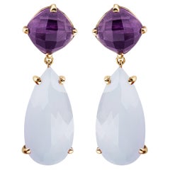 Pendientes Alex Jona Amatista Calcedonia Oro Amarillo 18 Kilates