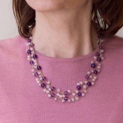 Alex Jona Amethyst Chalcedony Rose Quartz 18 Karat Yellow Gold Necklace