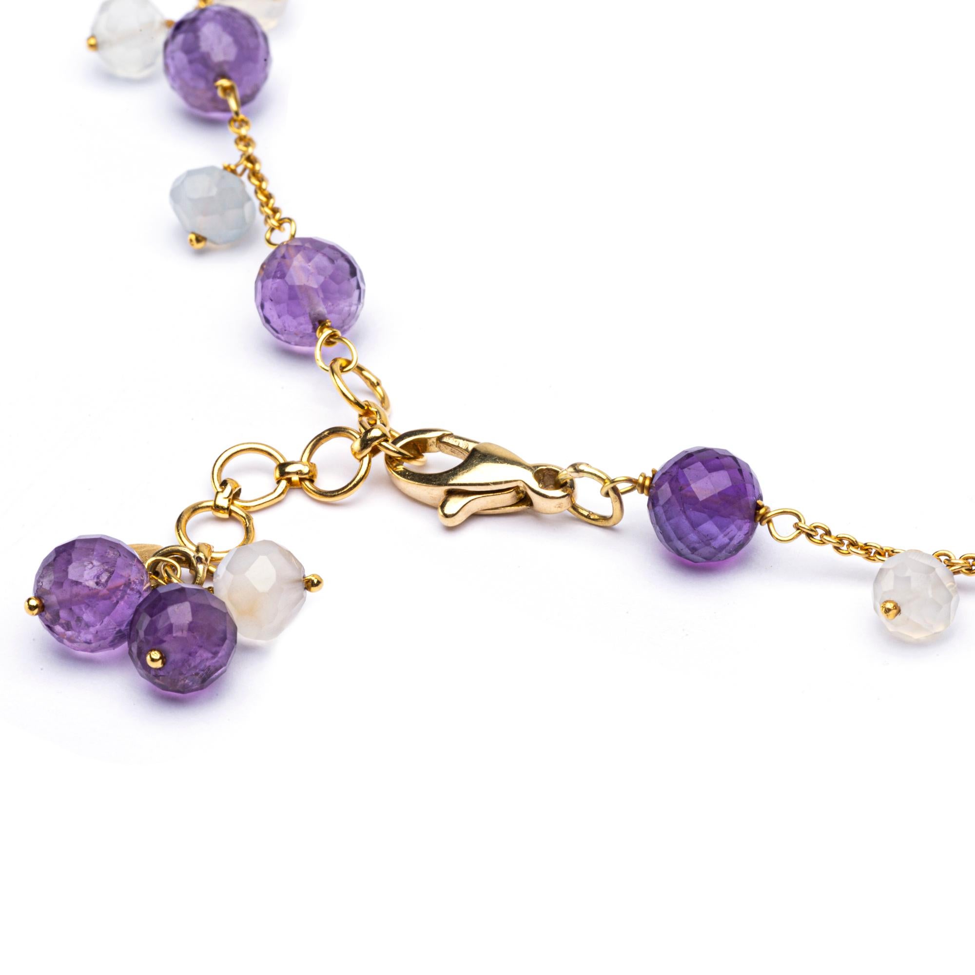 Alex Jona Amethyst Chalcedony Rose Quartz 18 Karat Yellow Gold Necklace In New Condition For Sale In Torino, IT