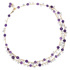 Alex Jona Halskette aus 18 Karat Gelbgold mit Amethyst, Chalcedon und Rosenquarz