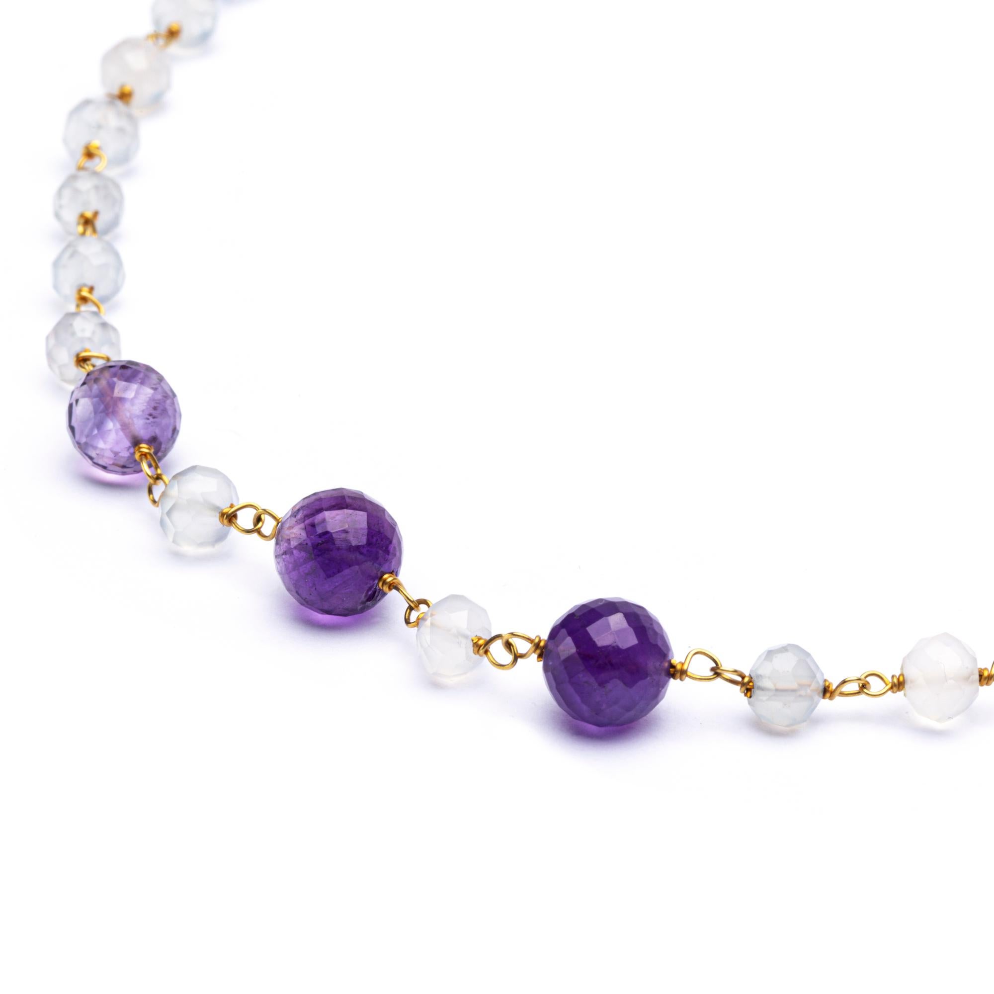 Contemporary Alex Jona Amethyst Chalcedony Yellow Gold Soutoir Long Necklace For Sale