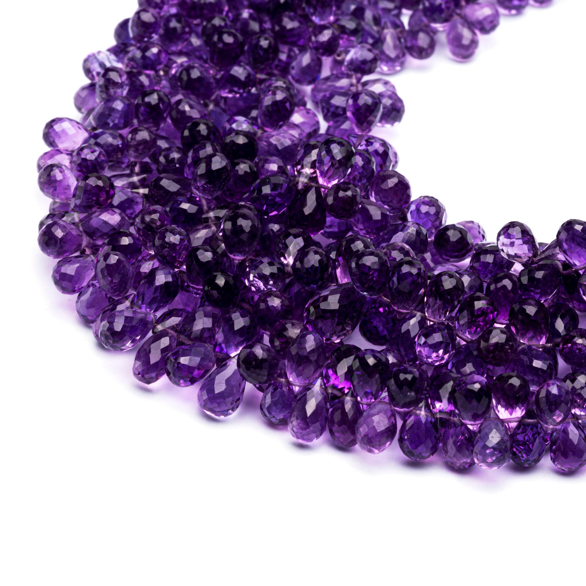 Pear Cut Alex Jona Amethyst Faceted Briolette Necklace For Sale