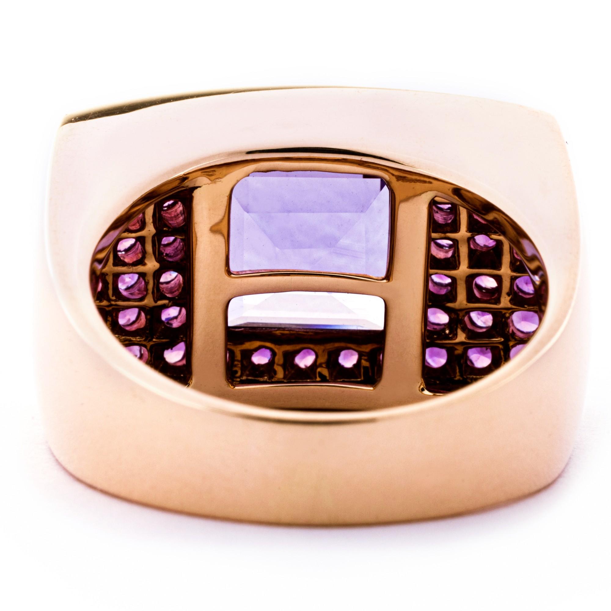 Alex Jona Amethyst Pink Sapphire 18 karat Rose Gold Ring Band For Sale 1