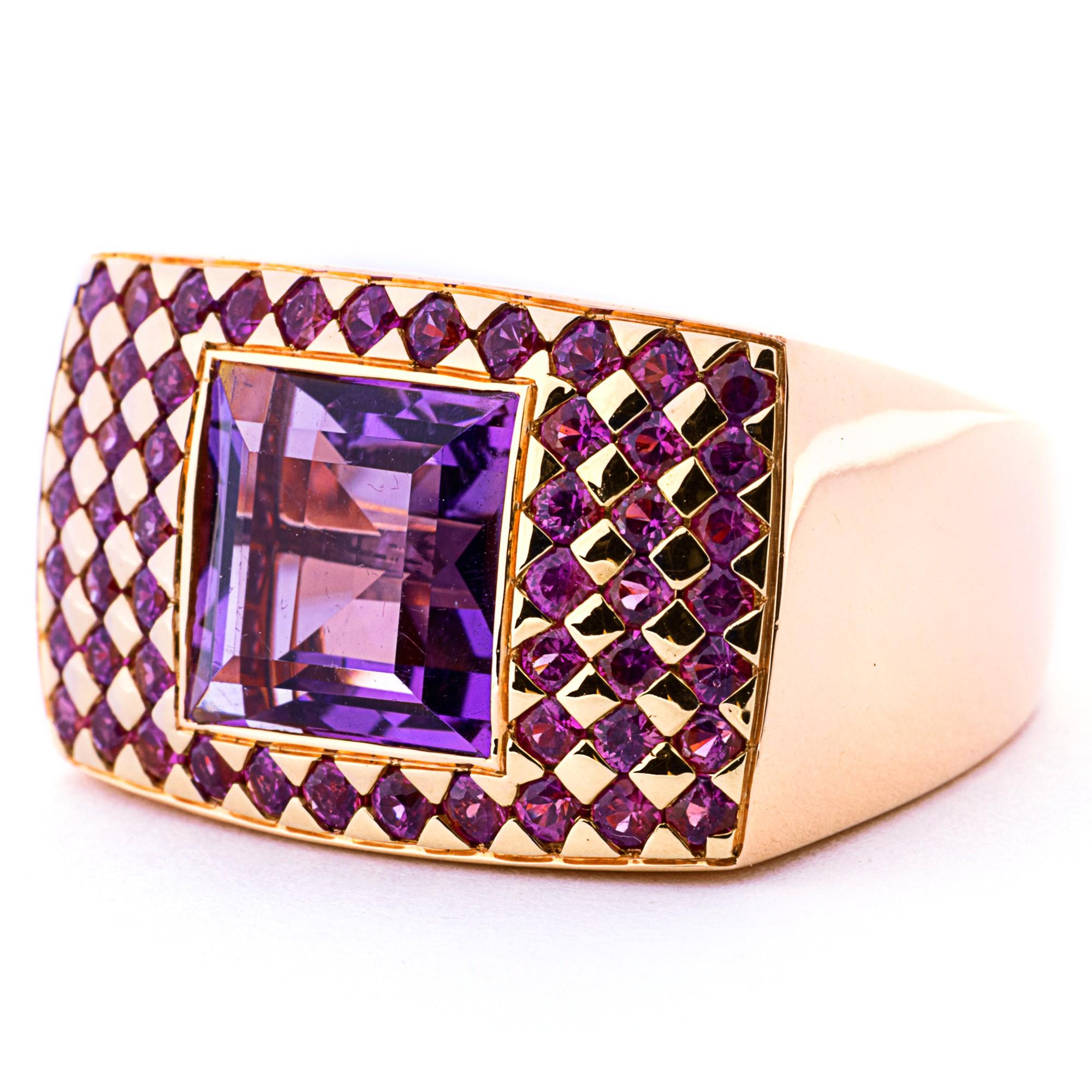 Alex Jona Amethyst Pink Sapphire 18 karat Rose Gold Ring Band In New Condition For Sale In Torino, IT