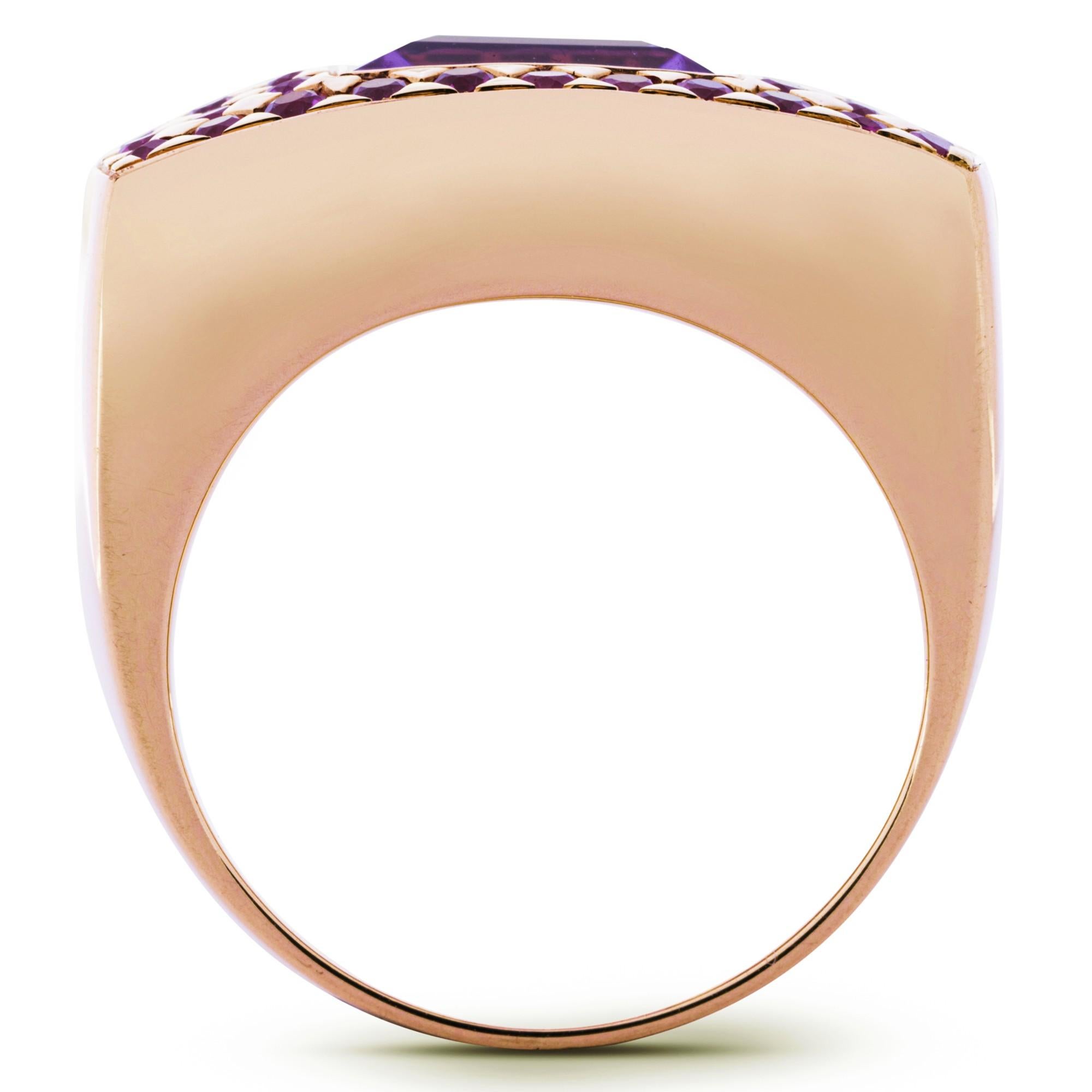 Women's or Men's Alex Jona Amethyst Pink Sapphire 18 karat Rose Gold Ring Band For Sale