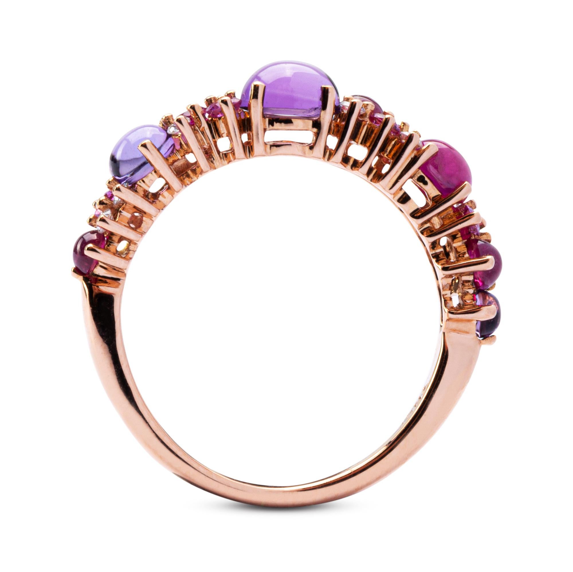 Alex Jona Amethyst Ruby White Diamond Pink Sapphire 18 Karat Rose Gold Band Ring In New Condition For Sale In Torino, IT