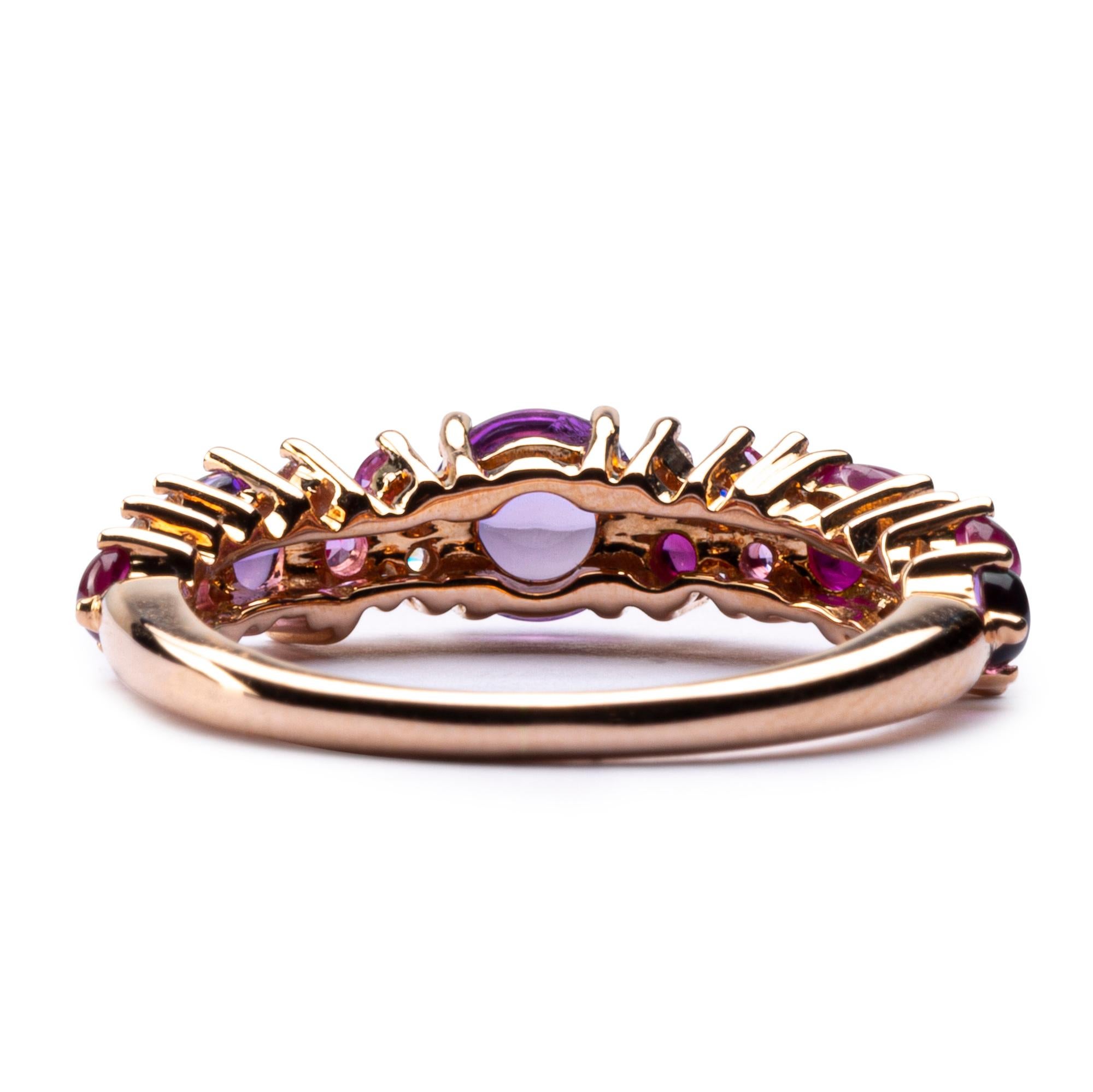 Alex Jona Amethyst Ruby White Diamond Pink Sapphire 18 Karat Rose Gold Band Ring For Sale 2