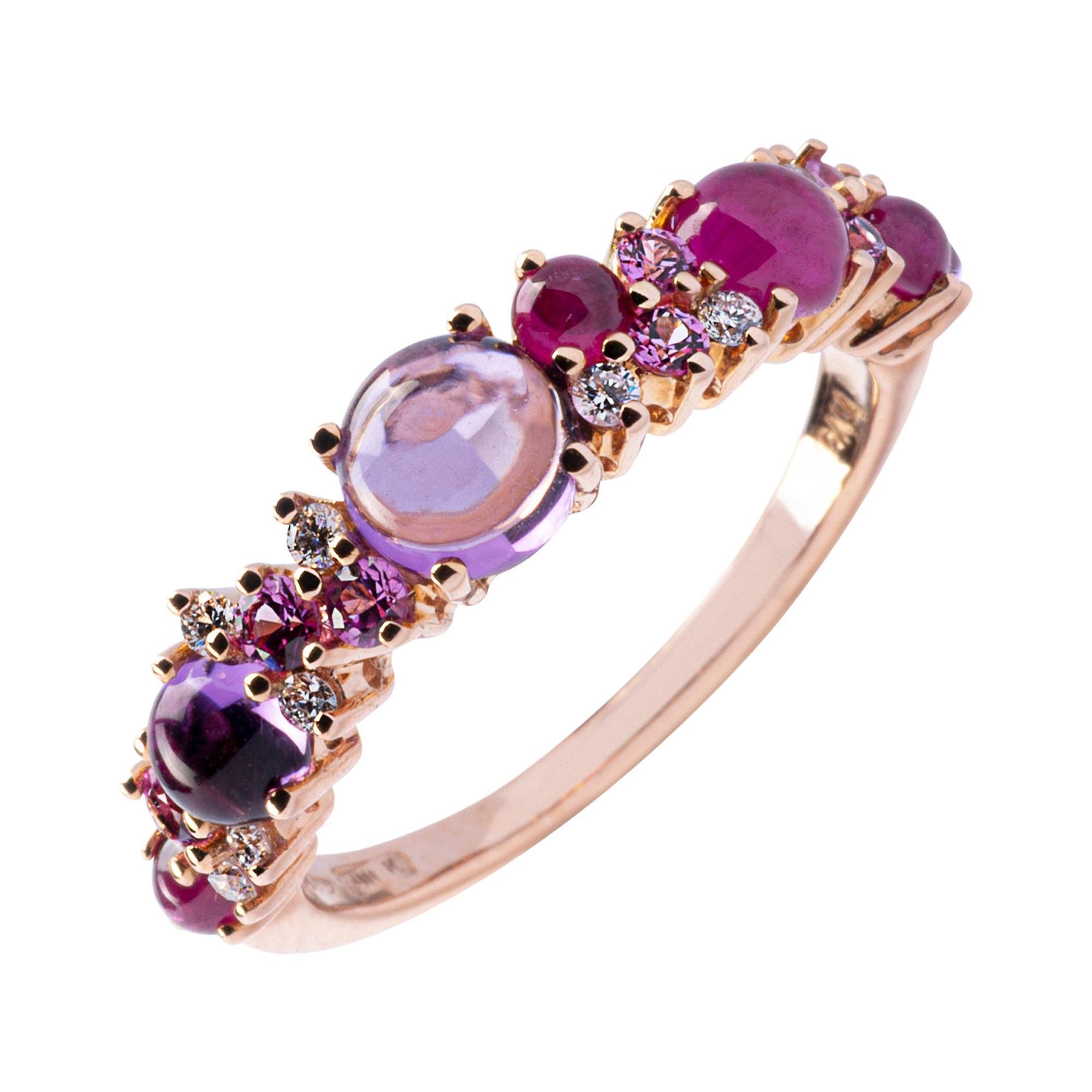Alex Jona Amethyst Ruby White Diamond Pink Sapphire 18 Karat Rose Gold Band Ring For Sale
