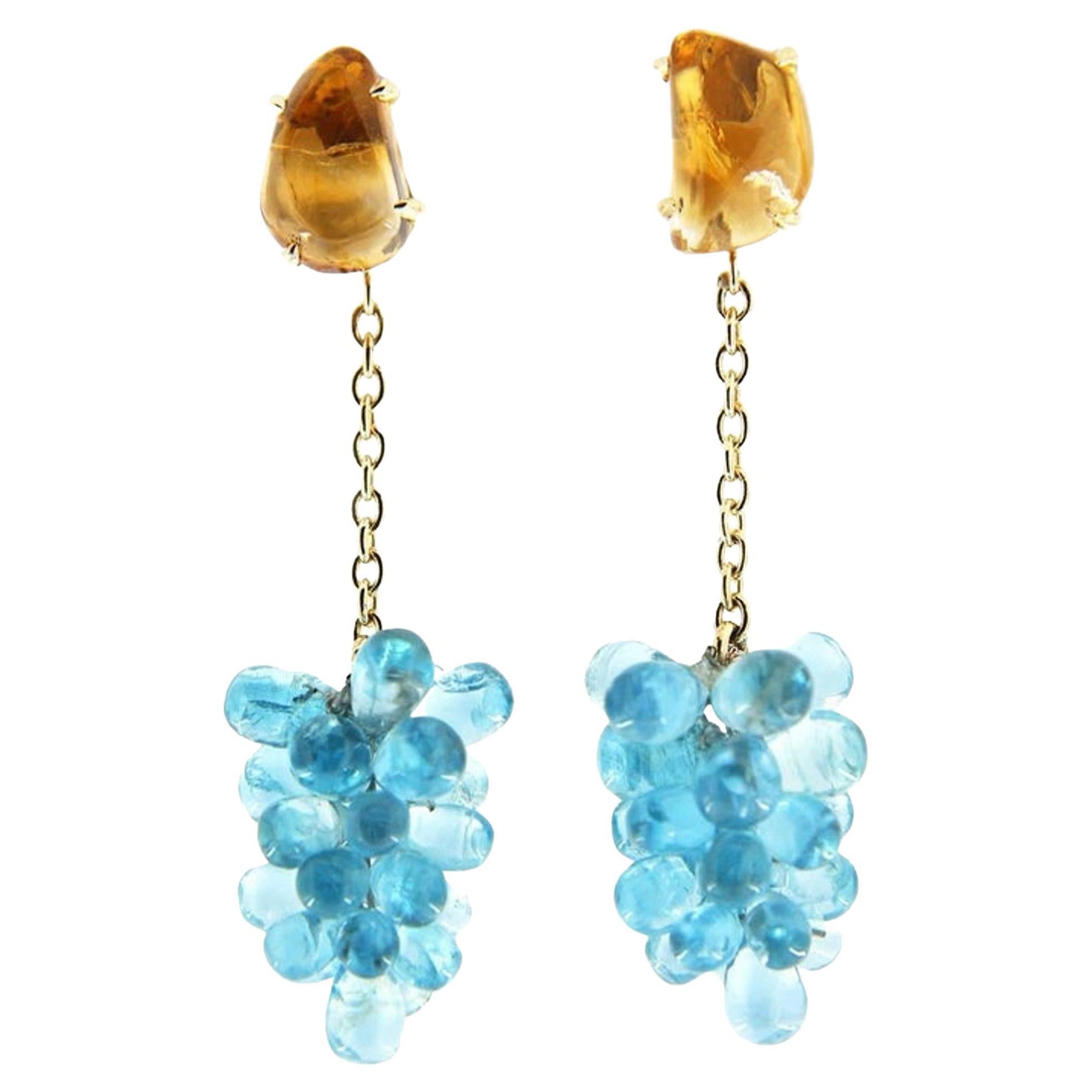 Alex Jona Apatite Cluster Citrine 18k Yellow Gold Pendant Earrings