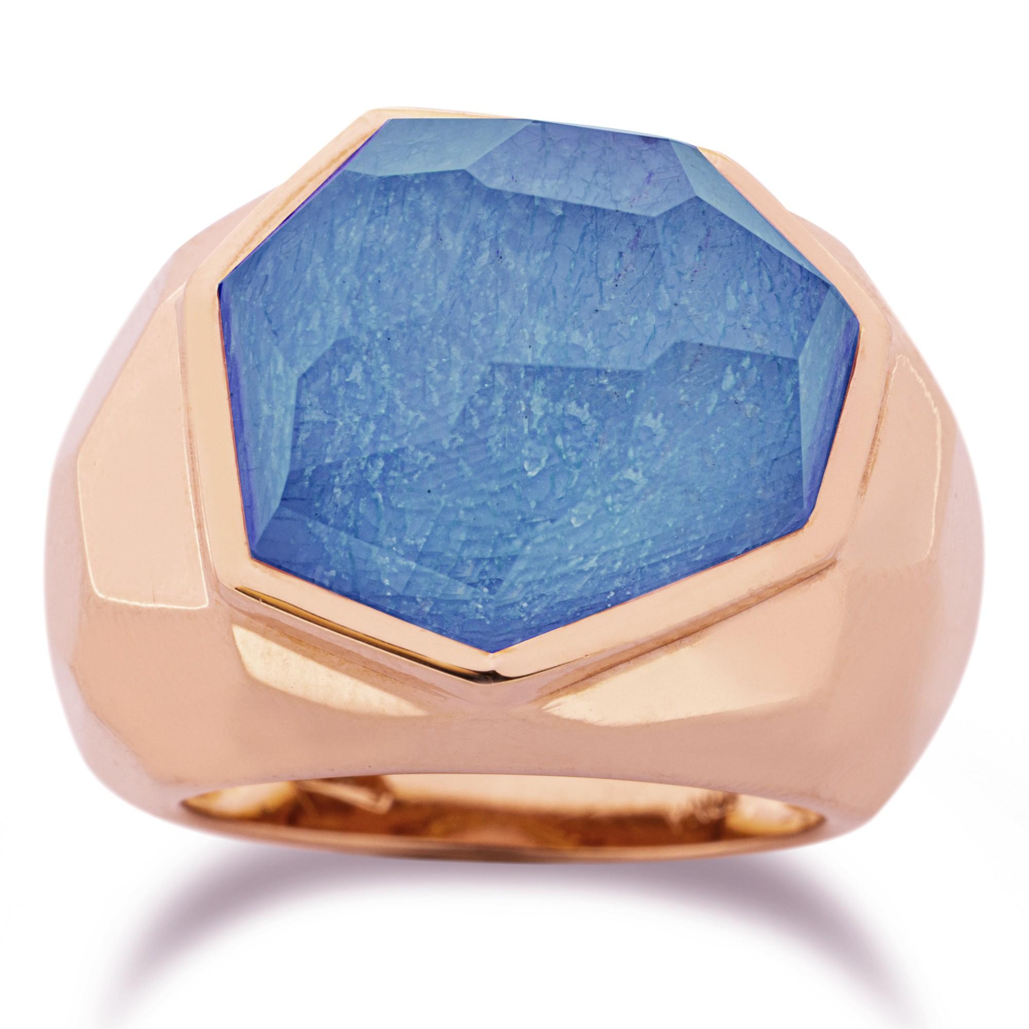 Taglio a rosa Anello a cupola in oro rosa 18 carati con quarzo apatite di Alex Jona in vendita