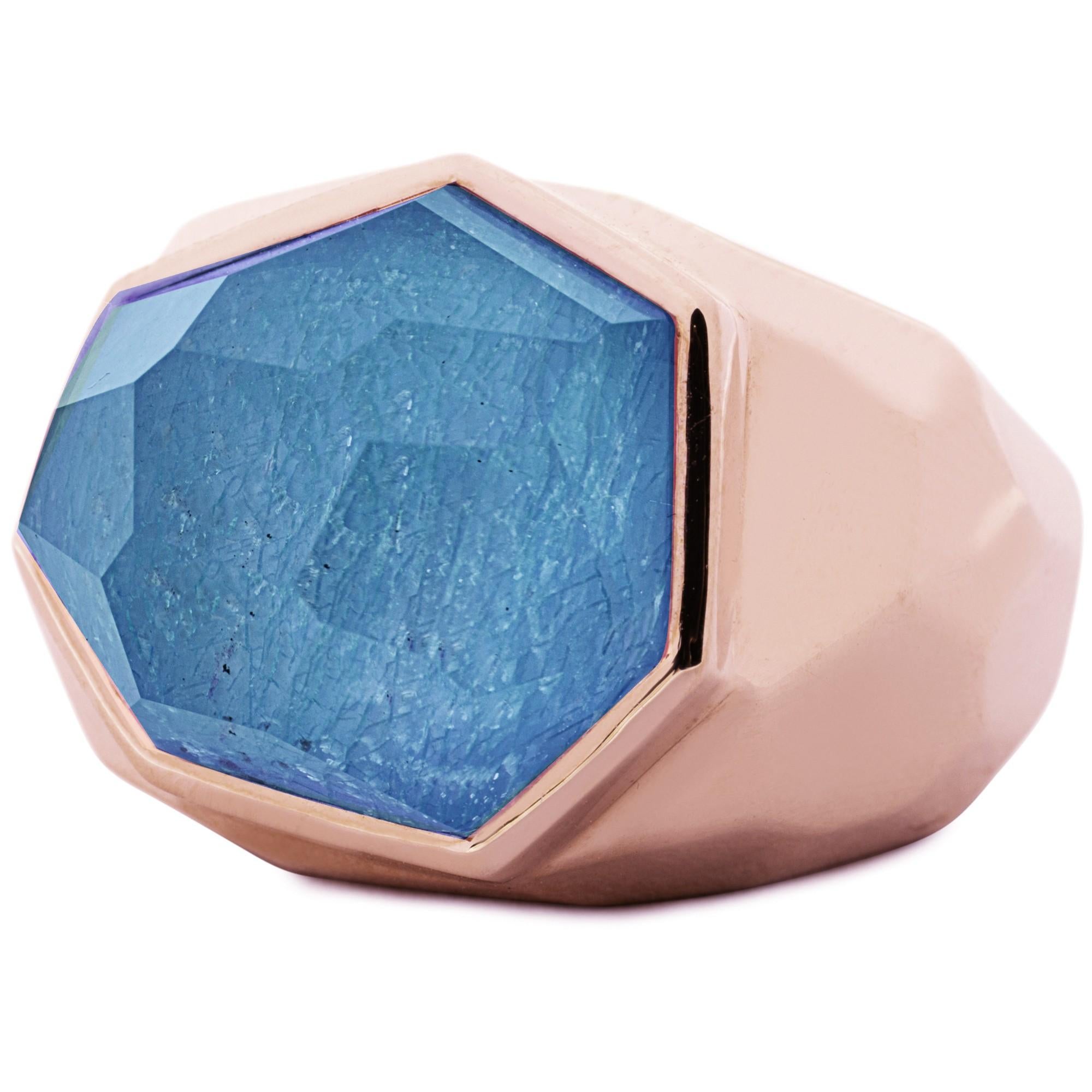 Anello a cupola in oro rosa 18 carati con quarzo apatite di Alex Jona In condizioni Nuovo in vendita a Lugano, CH