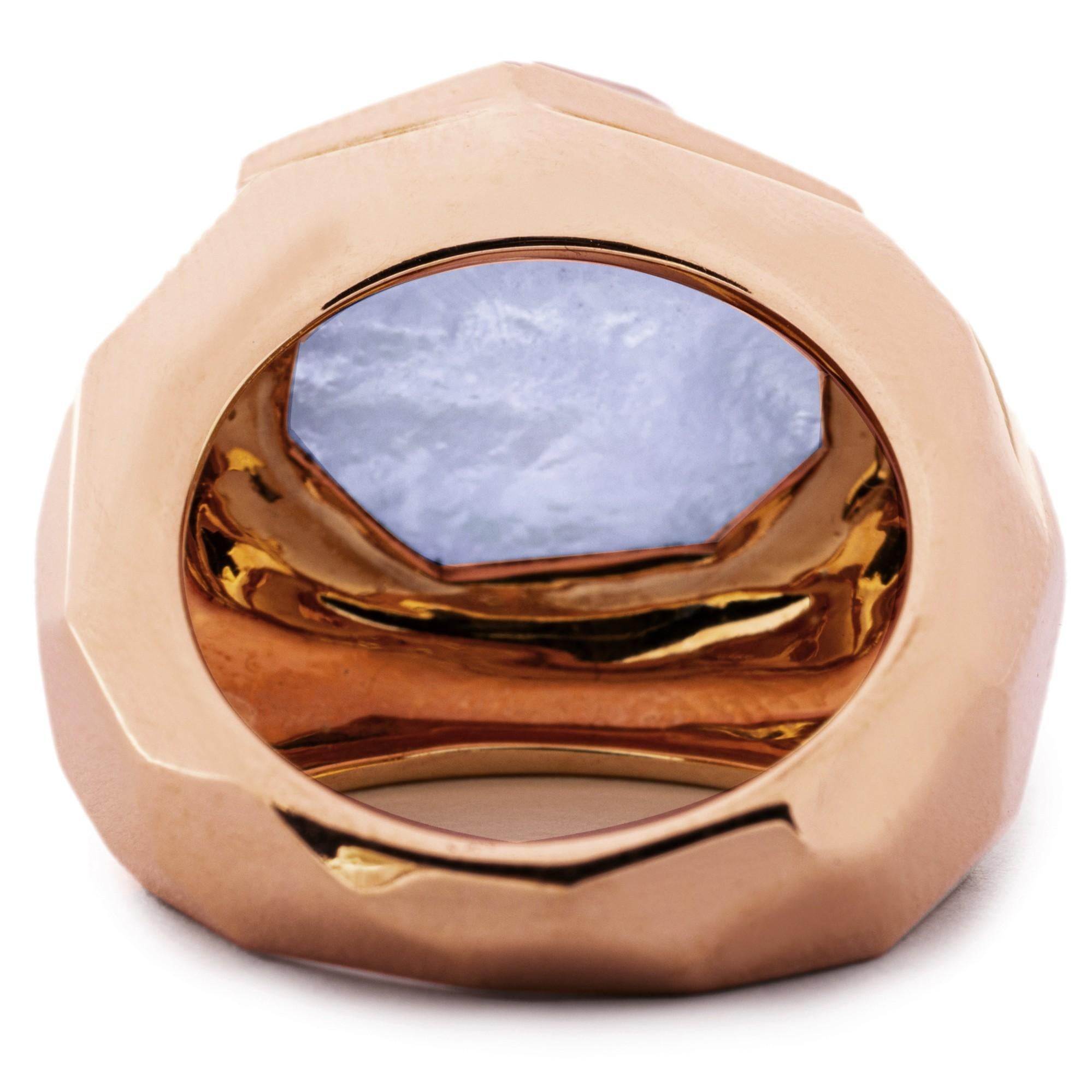 Anello a cupola in oro rosa 18 carati con quarzo apatite di Alex Jona in vendita 2