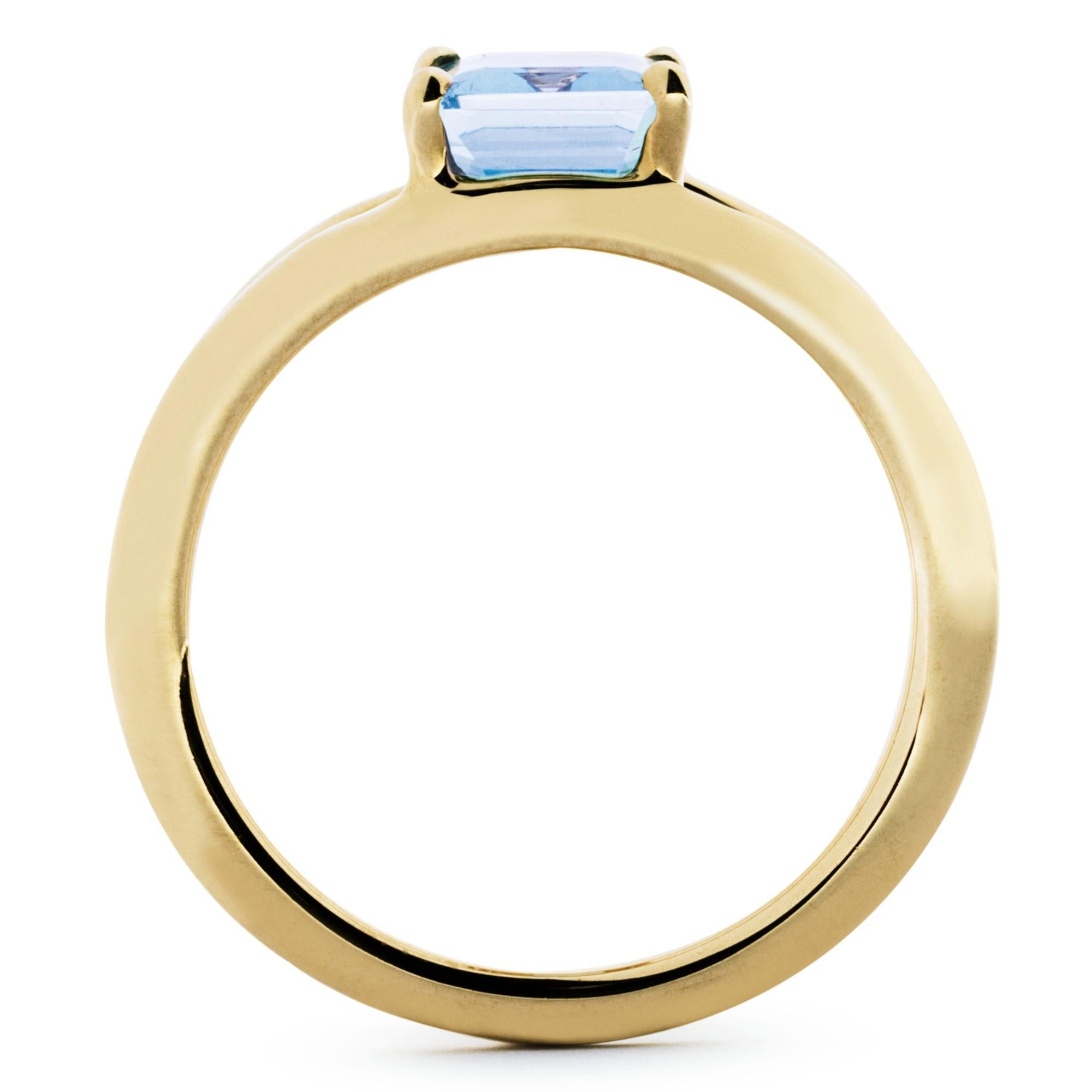Women's or Men's Aquamarine 18 Karat Yellow Gold Open Band Ring For Sale