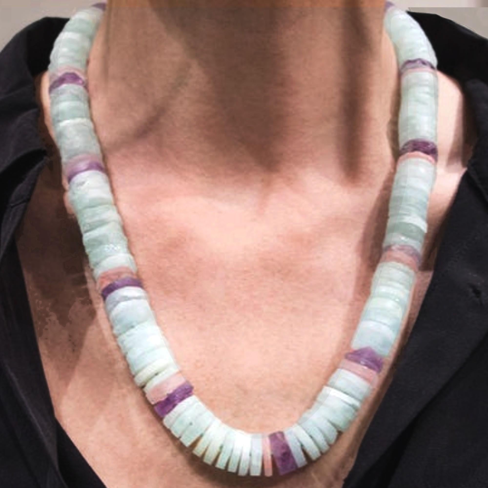 Alex Jona Aquamarine Amethyst Rose Quartz Rondelle Necklace In New Condition For Sale In Torino, IT