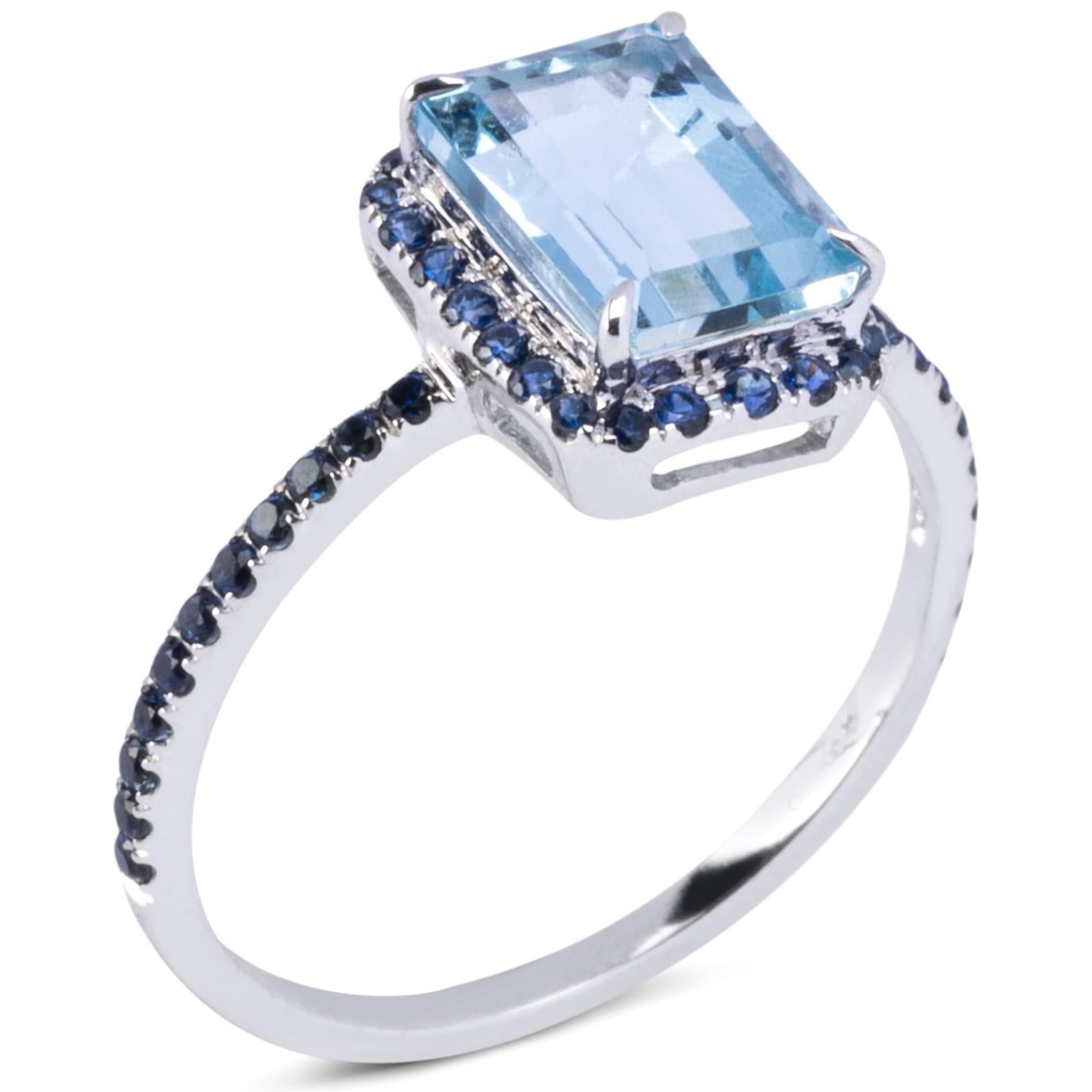 Alex Jona Solitär-Ring, Aquamarin Blauer Saphir Weißgold (Zeitgenössisch) im Angebot
