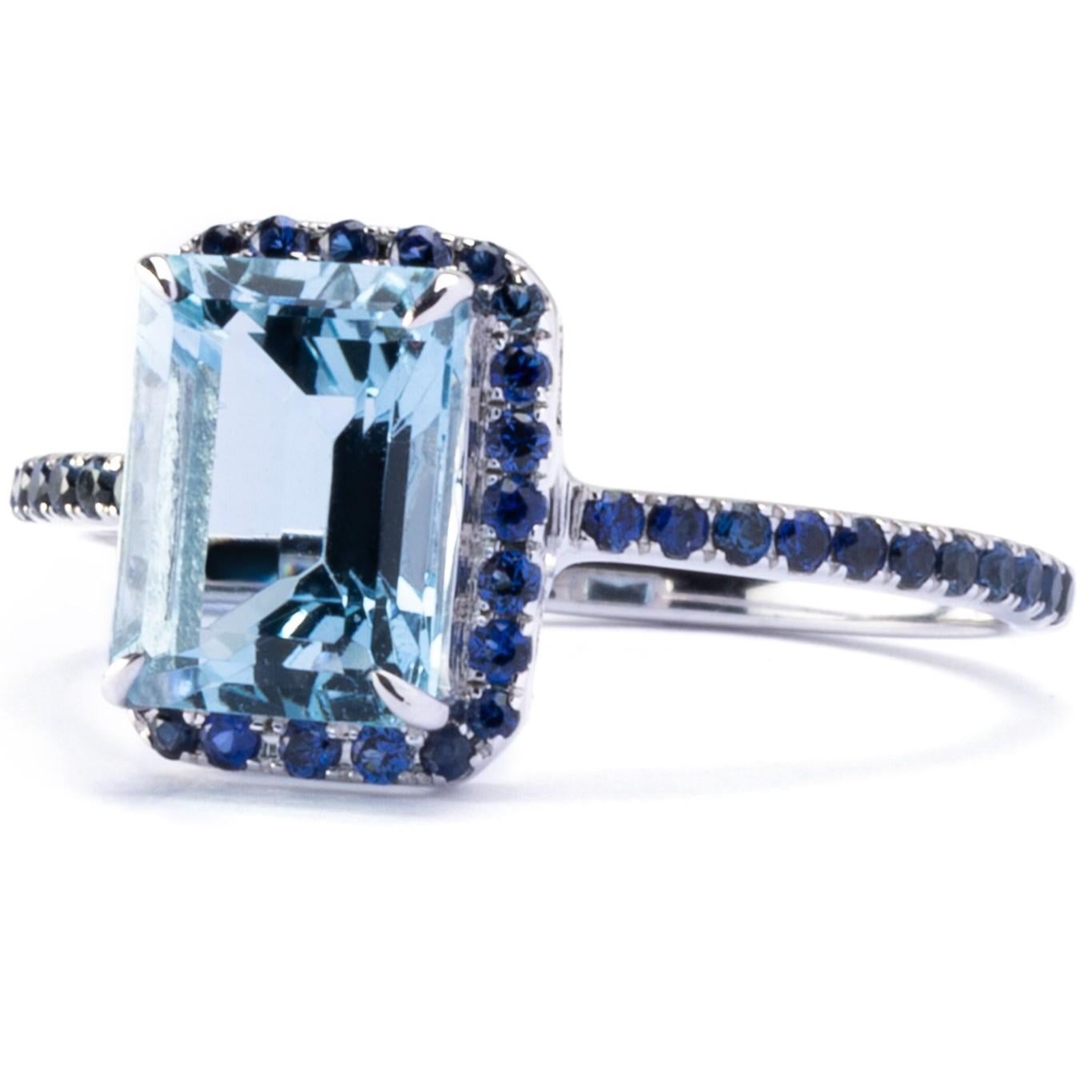 Contemporary Alex Jona Aquamarine Blue Sapphire White Gold Solitaire Ring For Sale
