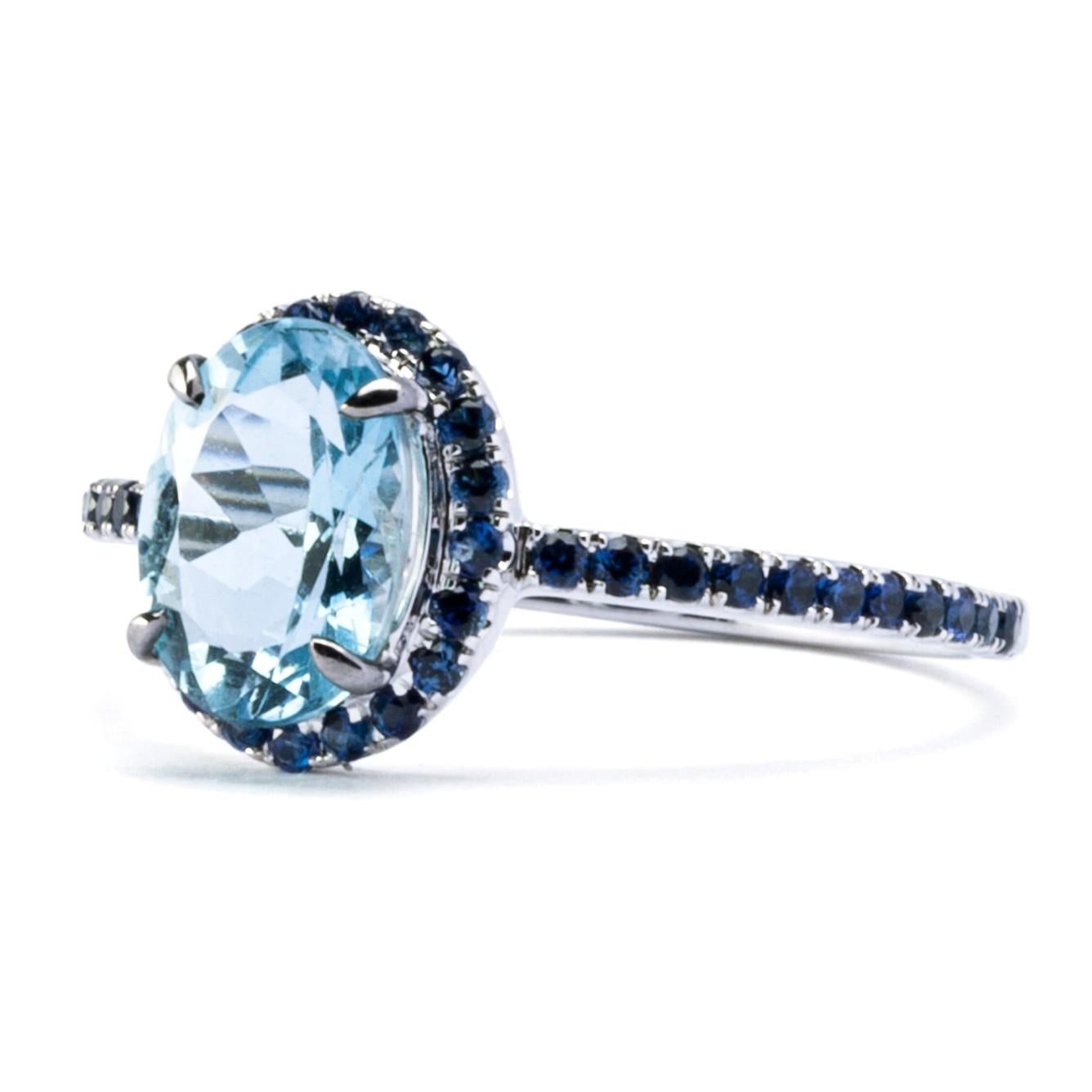 Women's Alex Jona Aquamarine Blue Sapphire White Gold Solitaire Ring For Sale