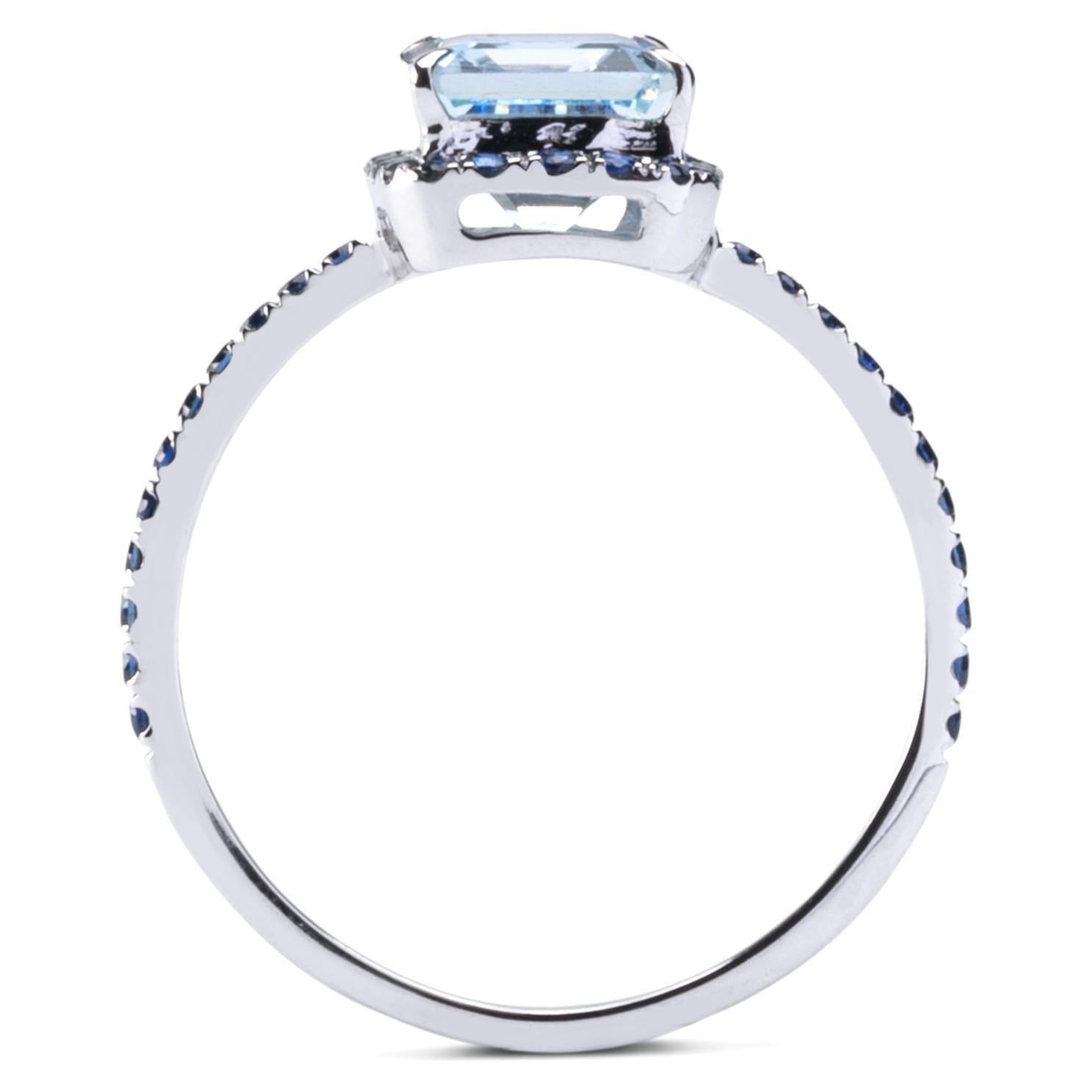 Alex Jona Solitär-Ring, Aquamarin Blauer Saphir Weißgold Damen im Angebot