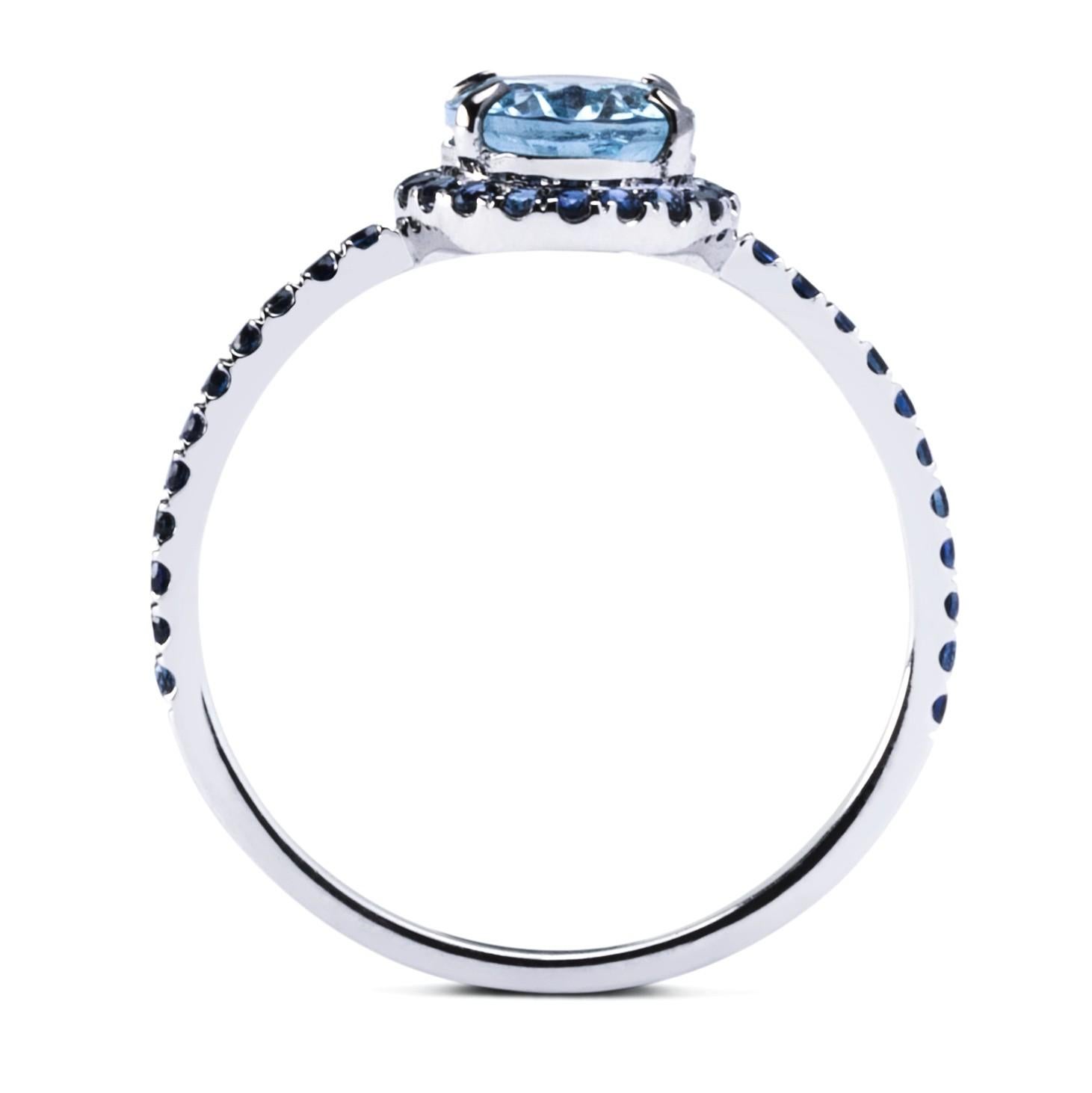 Alex Jona Anillo solitario de oro blanco con aguamarina y zafiro azul en venta 1