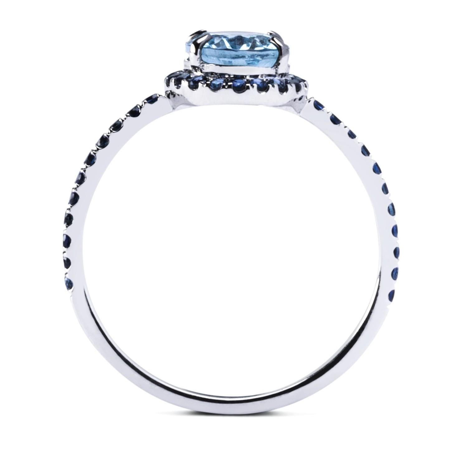 Alex Jona Aquamarine Blue Sapphire White Gold Solitaire Ring For Sale 1