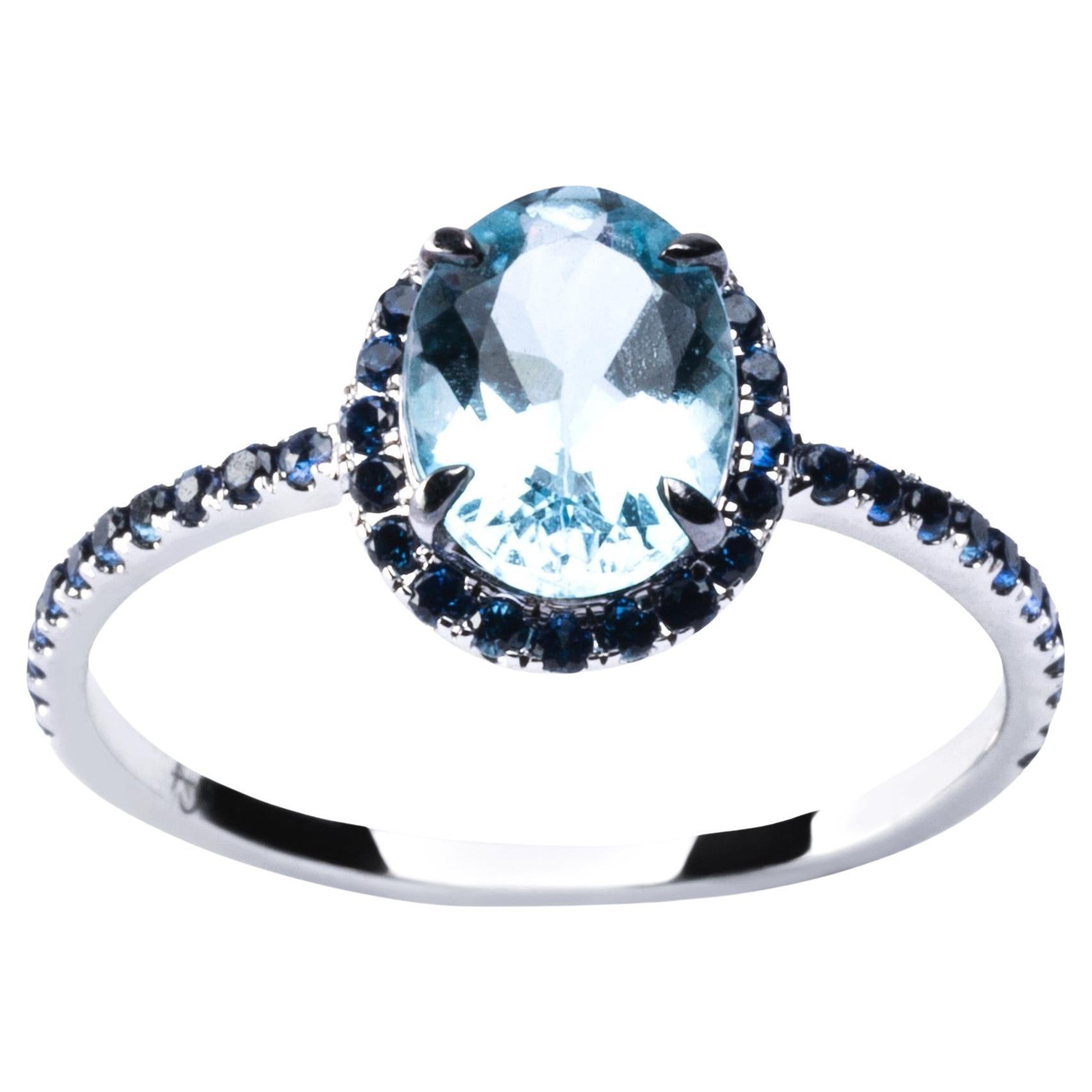 Alex Jona Aquamarine Blue Sapphire White Gold Solitaire Ring For Sale