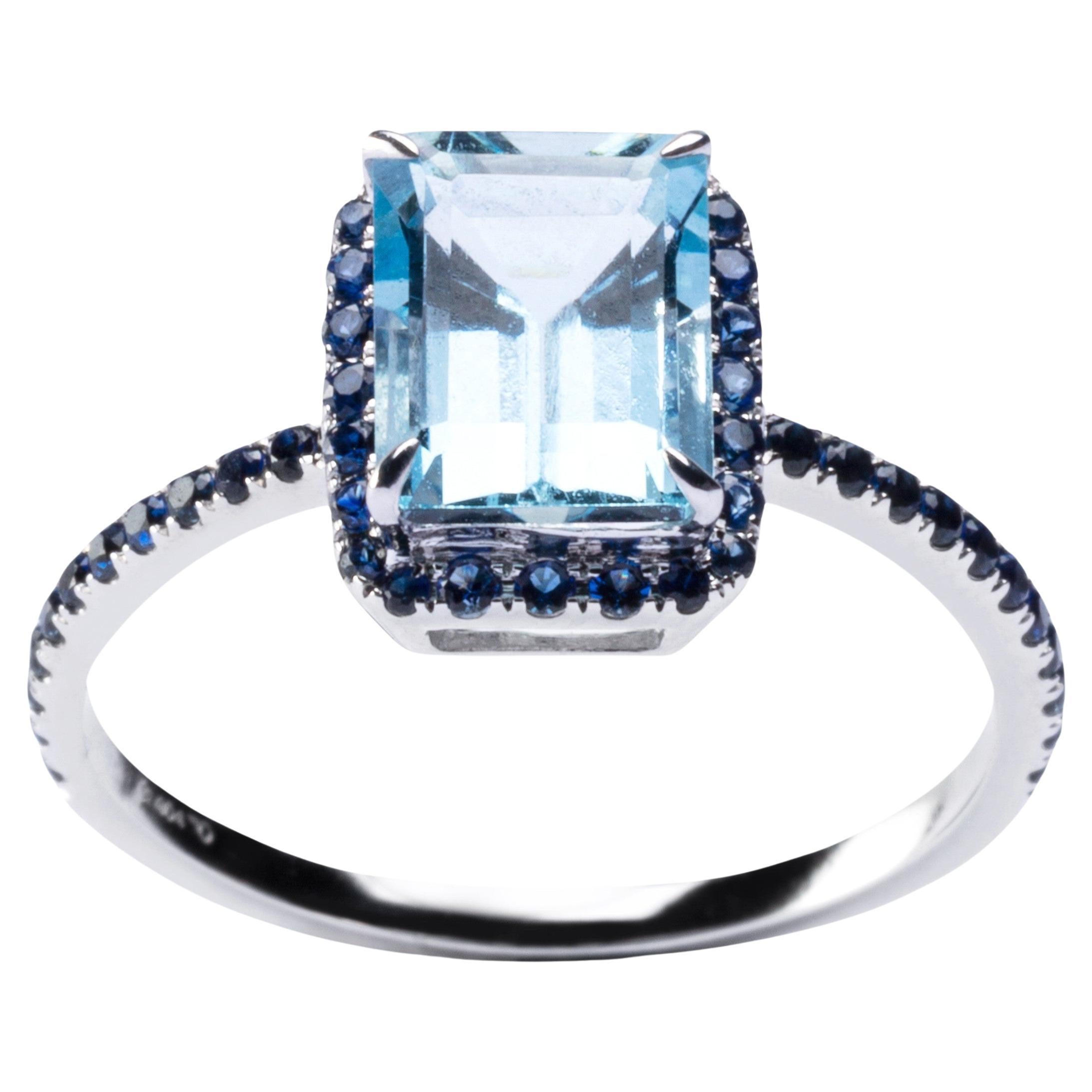 Alex Jona Aquamarine Blue Sapphire White Gold Solitaire Ring For Sale