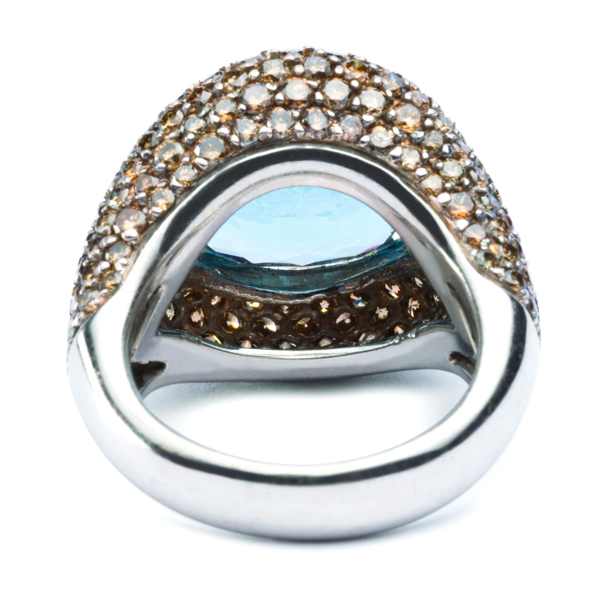 Alex Jona: 18 Karat Weißgold Ring mit Aquamarin und Champagner-Diamant im Angebot 2