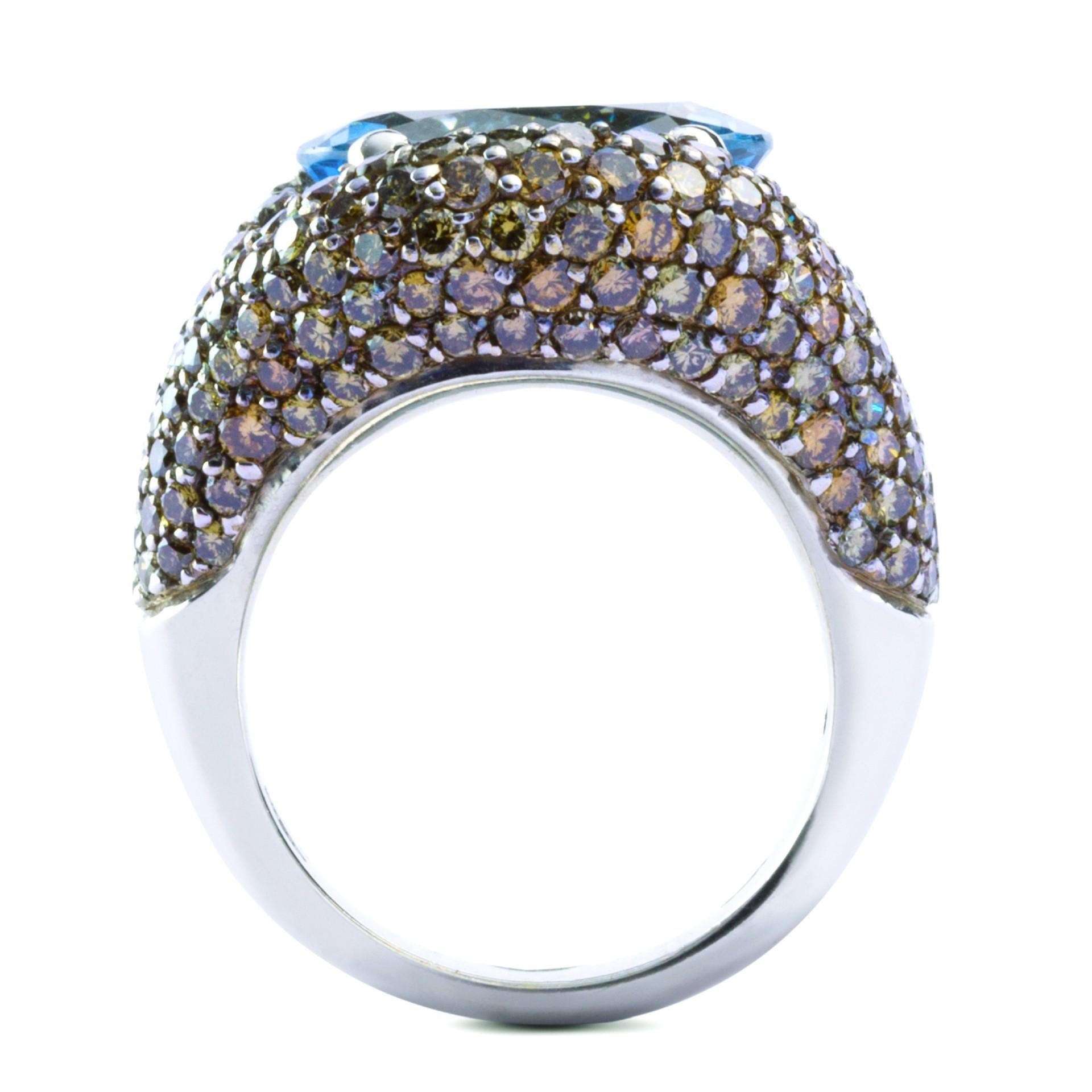 Alex Jona Aquamarine Champagne Diamond 18 Karat White Gold Ring For Sale 3