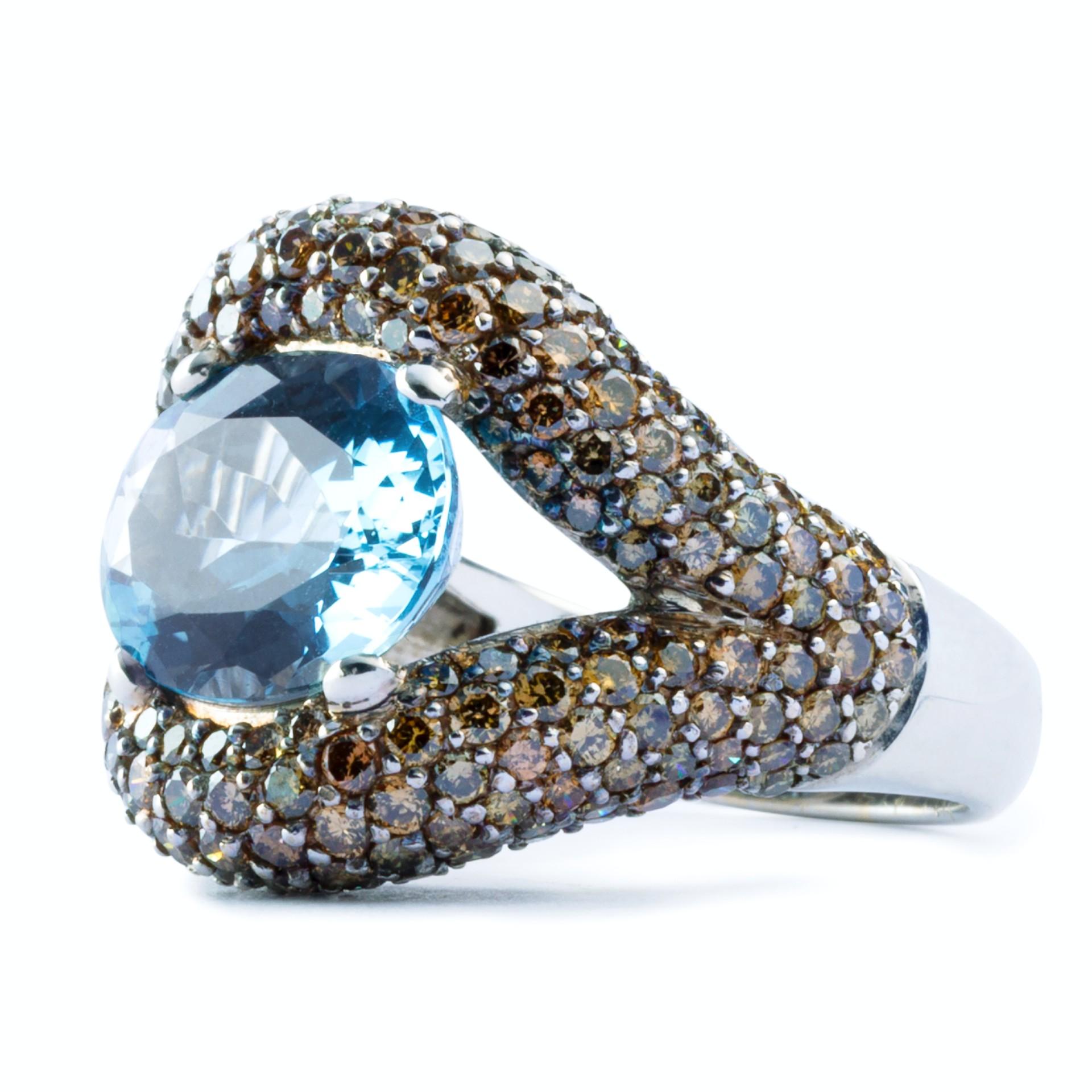 Women's Alex Jona Aquamarine Champagne Diamond 18 Karat White Gold Ring For Sale