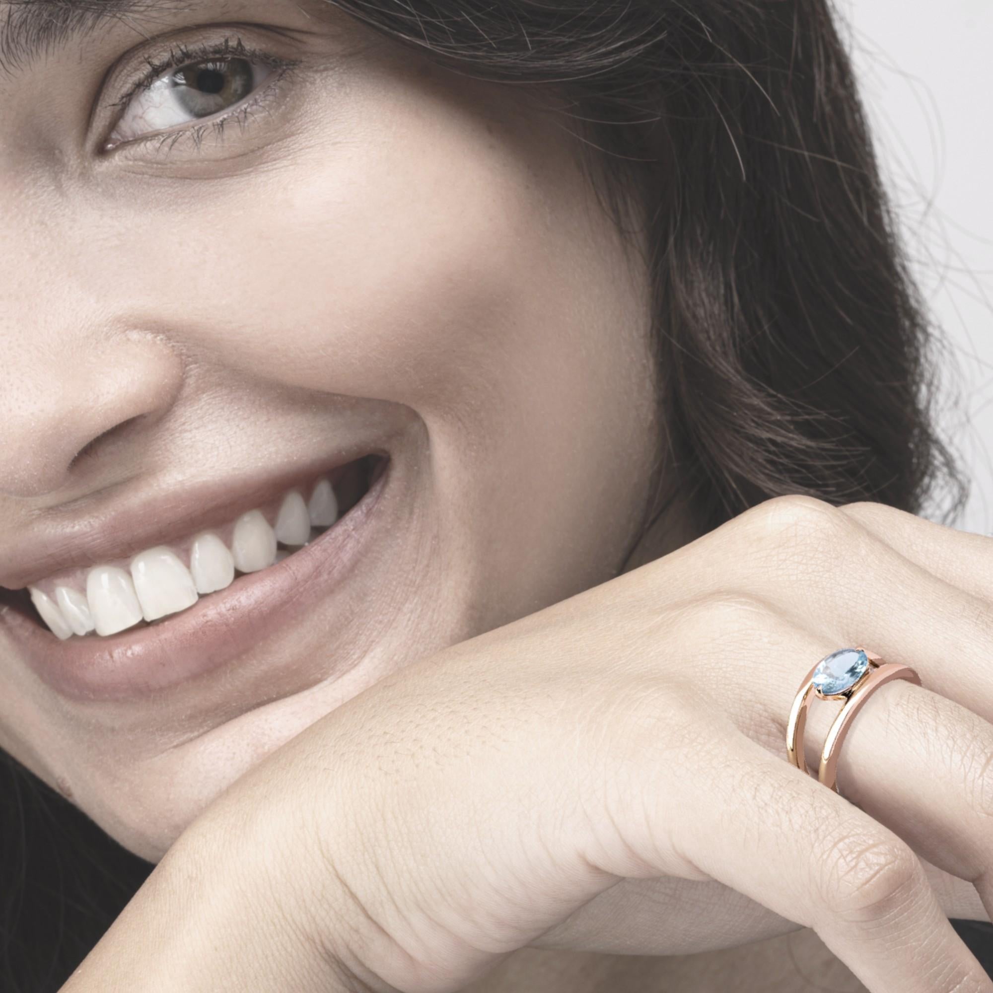 Alex Jona Aquamarine Rose Gold Solitaire Ring In New Condition For Sale In Lugano, CH