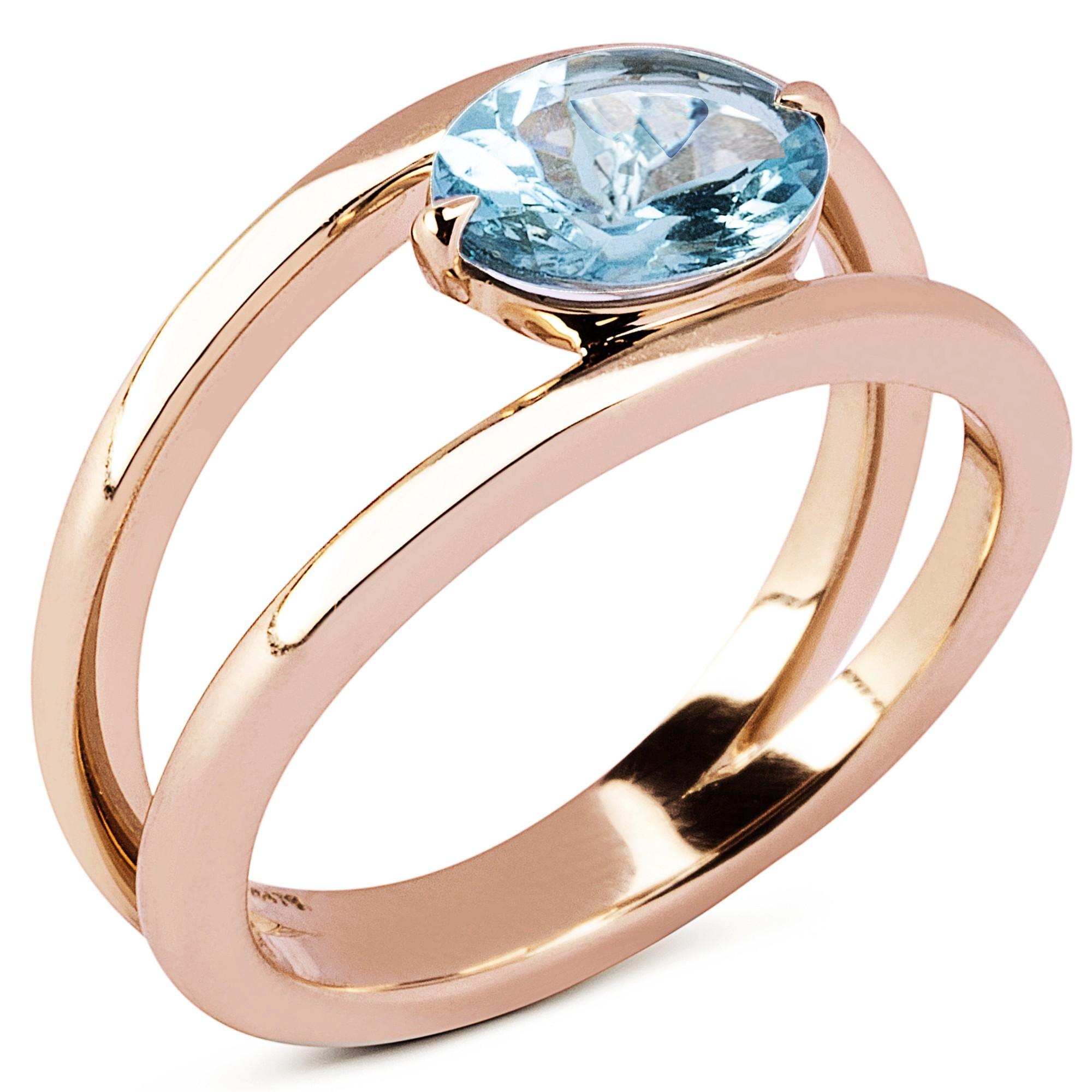 Contemporary Alex Jona Aquamarine Rose Gold Solitaire Ring For Sale