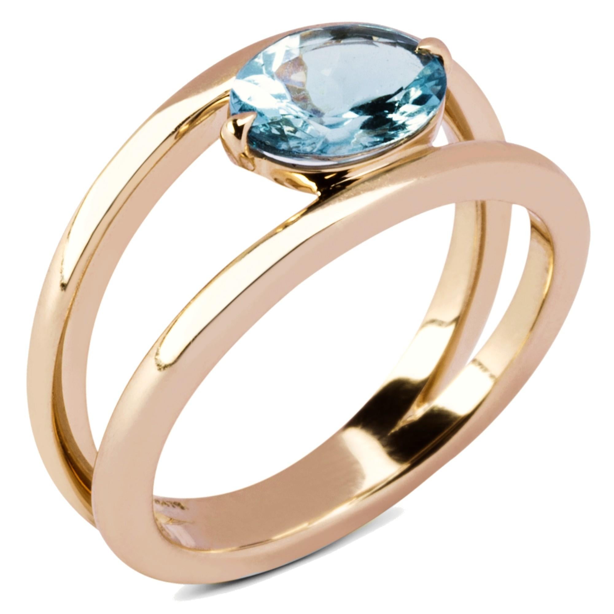 Contemporary Alex Jona Aquamarine Rose Gold Solitaire Ring For Sale