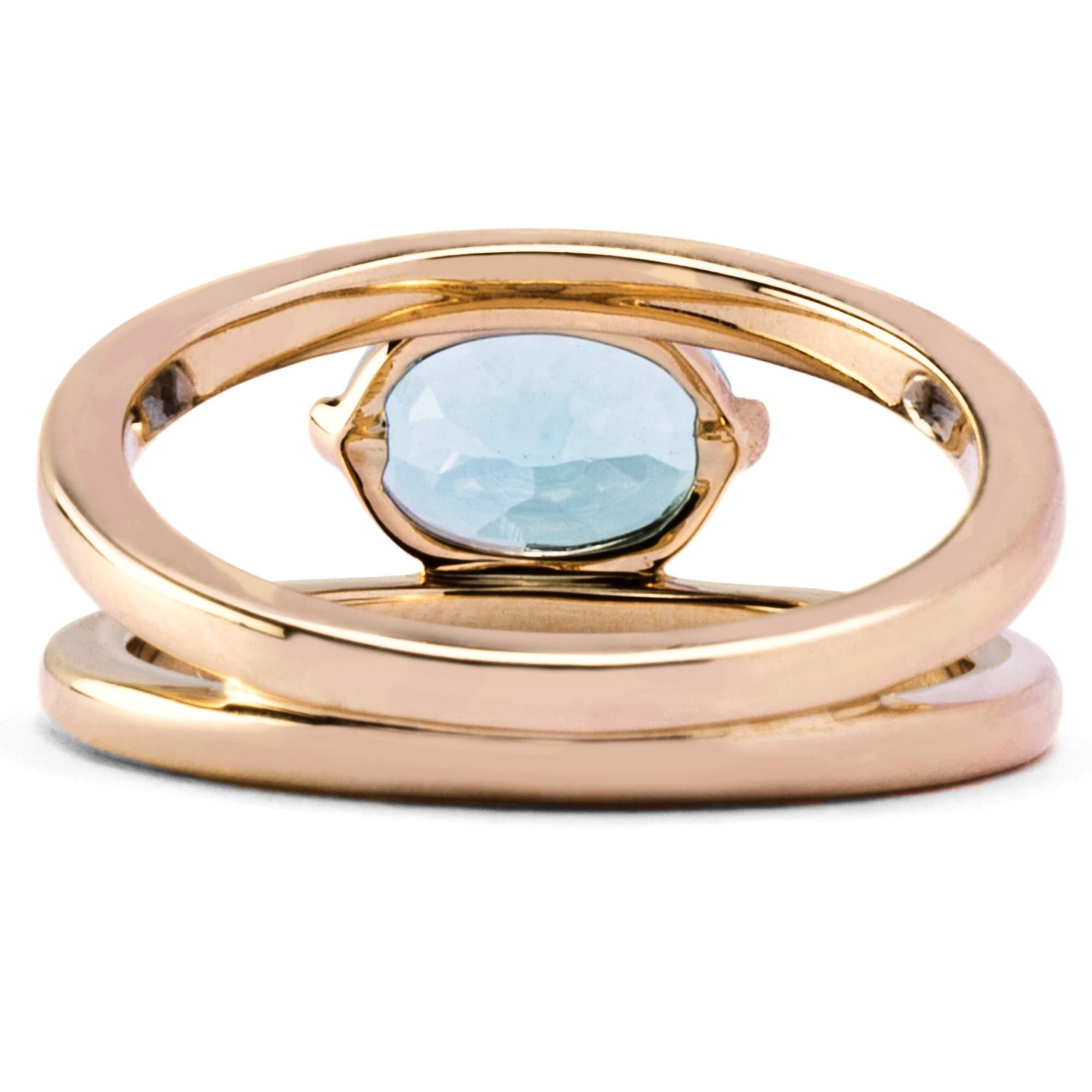 Alex Jona, bague solitaire en or rose et aigue-marine en vente 1