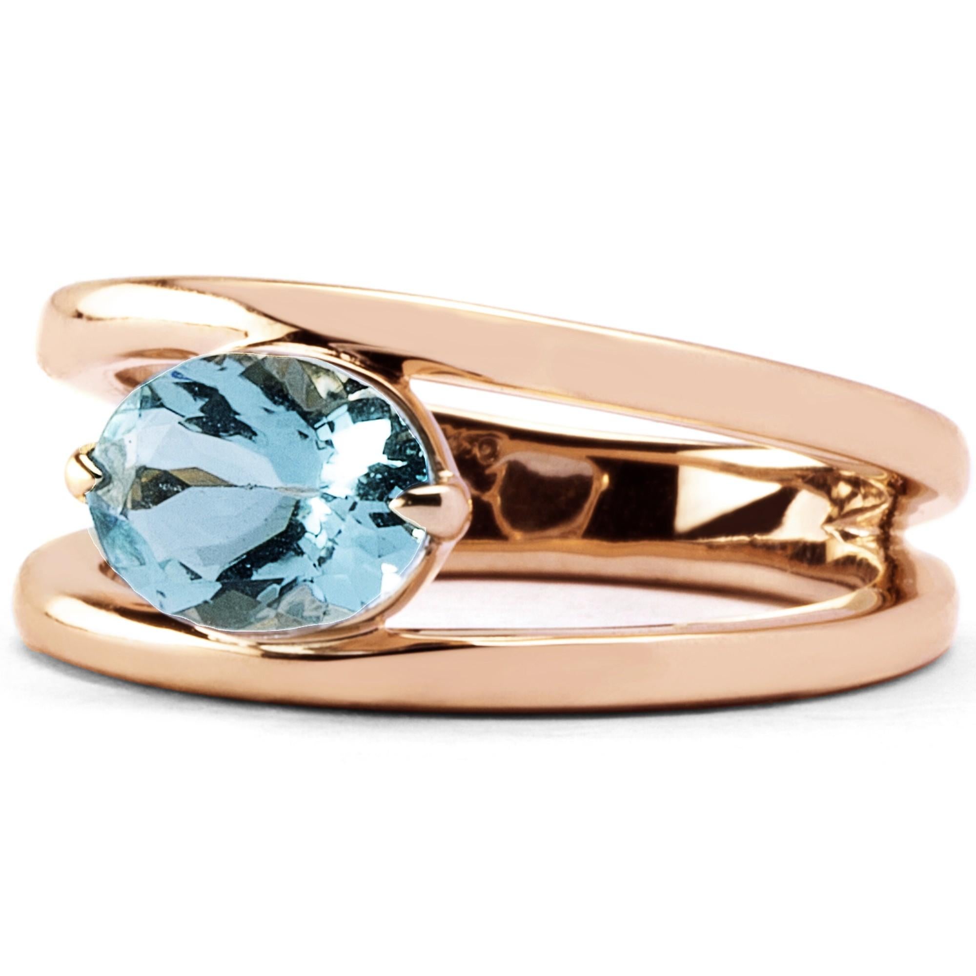 Cushion Cut Alex Jona Aquamarine Rose Gold Solitaire Ring For Sale
