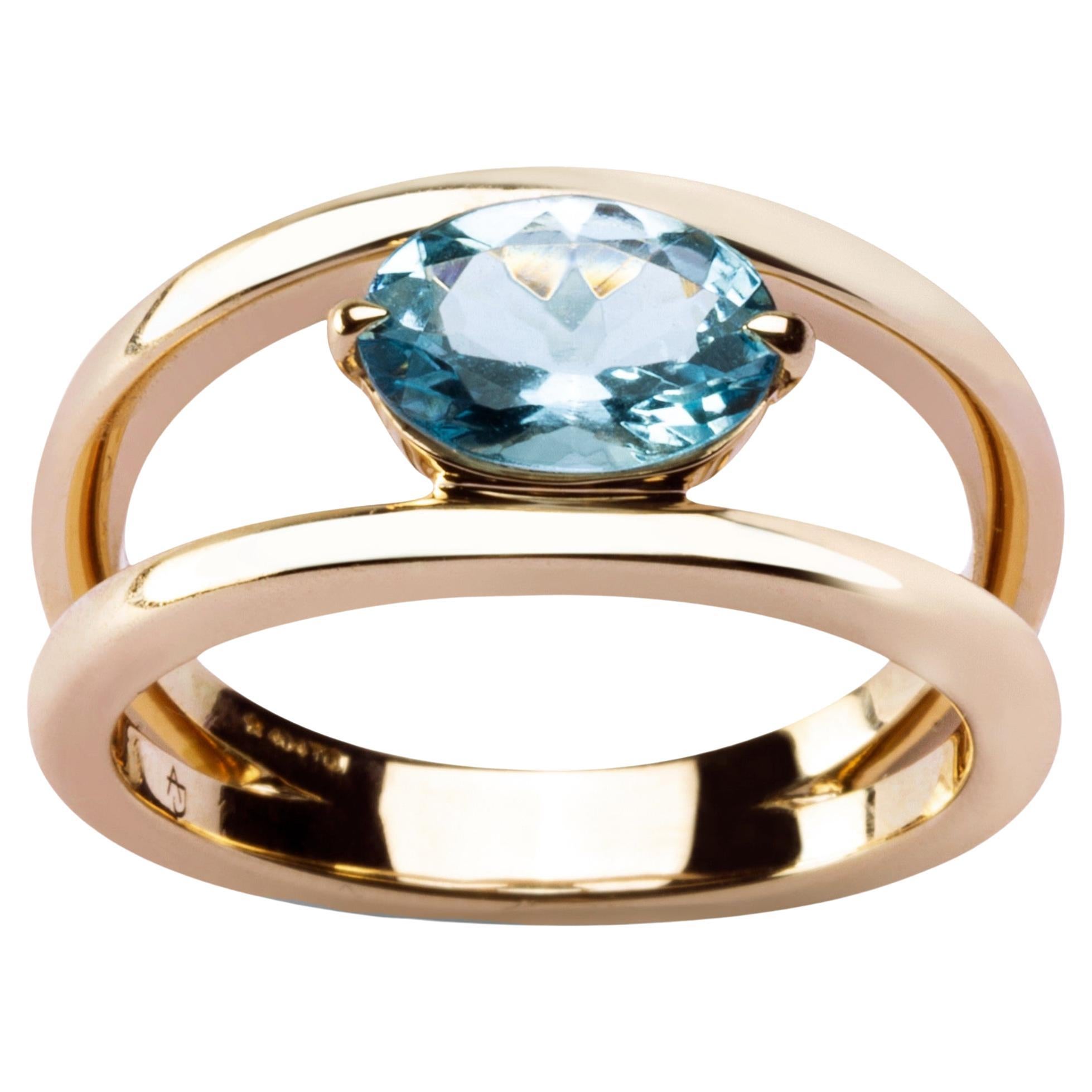 Alex Jona Aquamarine Rose Gold Solitaire Ring For Sale