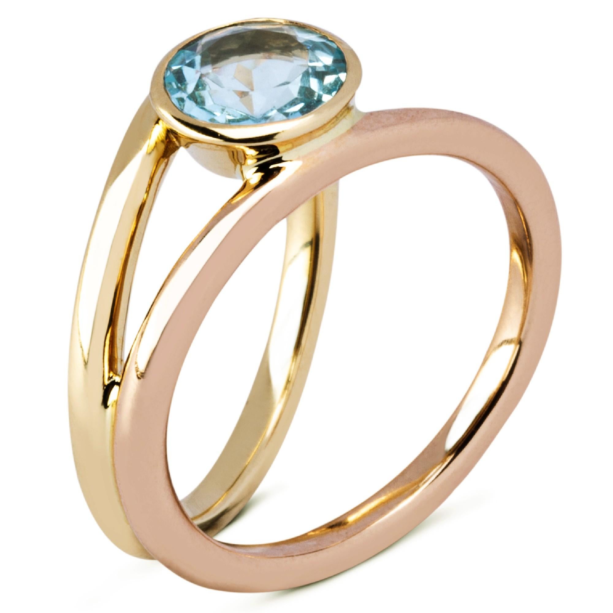 Contemporary Alex Jona Aquamarine Rose & Yellow Gold Solitaire Ring For Sale