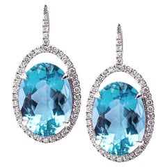 Alex Jona Aquamarine White Diamond 18 Karat White Gold Pendant Earrings